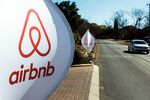 The logos of Airbnb Inc. sit on banners displayed outside a media event in Johannesburg, South Africa, on Monday, July 27, 2015. Airbnb is hoping to spread its unique brand of hospitality throughout Africa.
