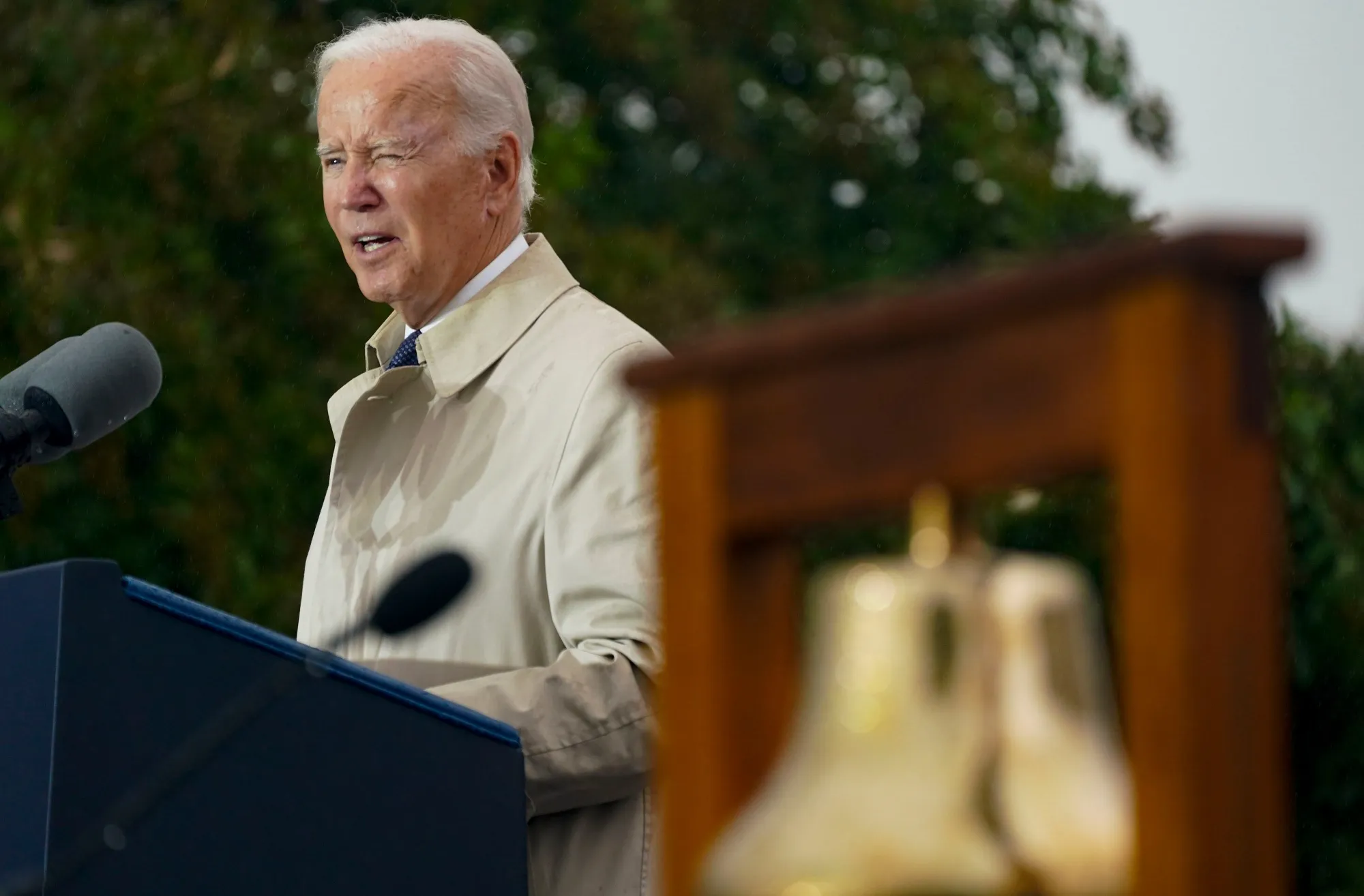 President Joe Biden speaks during a ceremony at the Pentagon to honor and remember the victims of the September 11th terror attack in Arlington, Virginia.