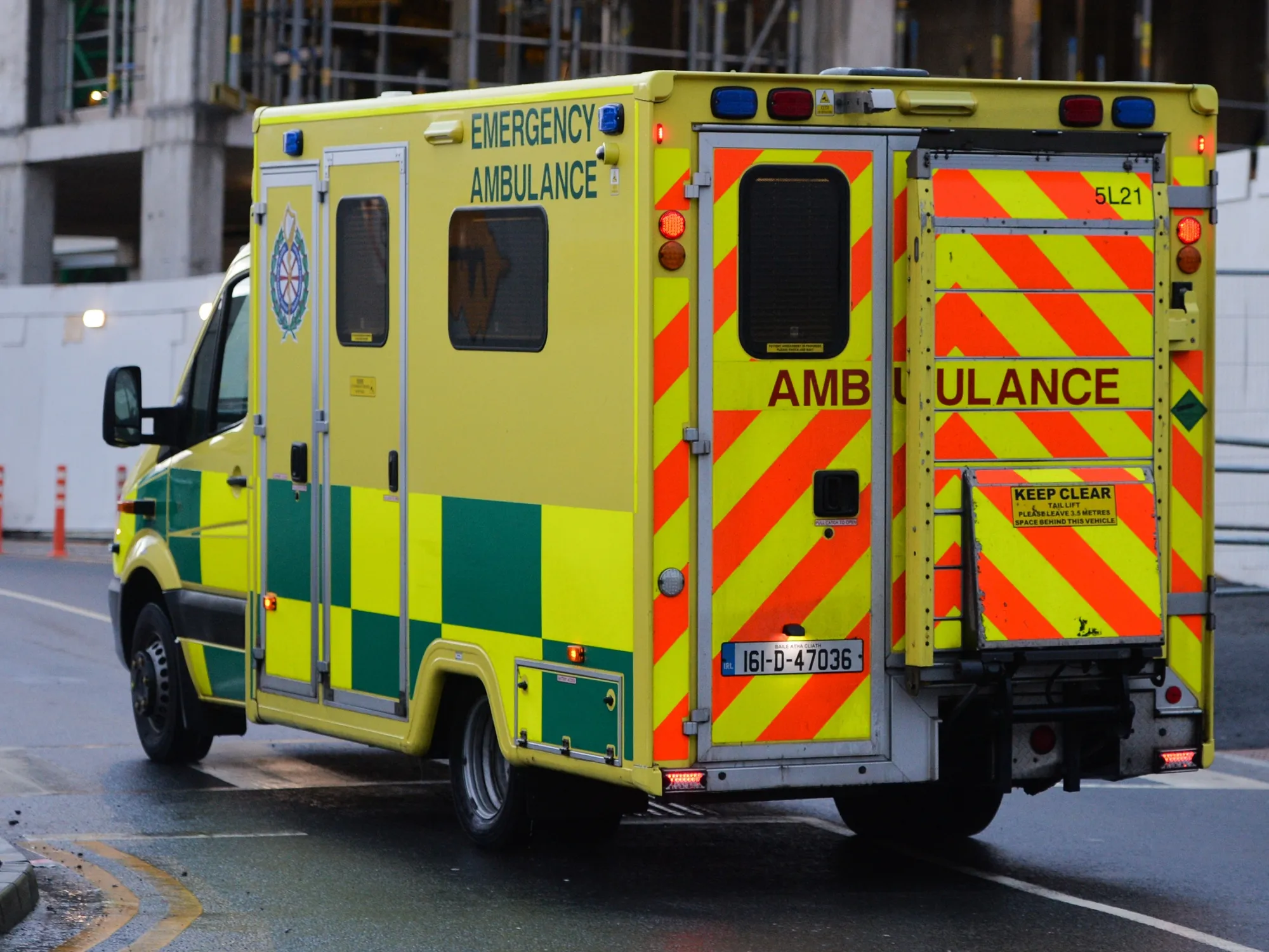 An ambulance arrives at a hospital in Dublin.