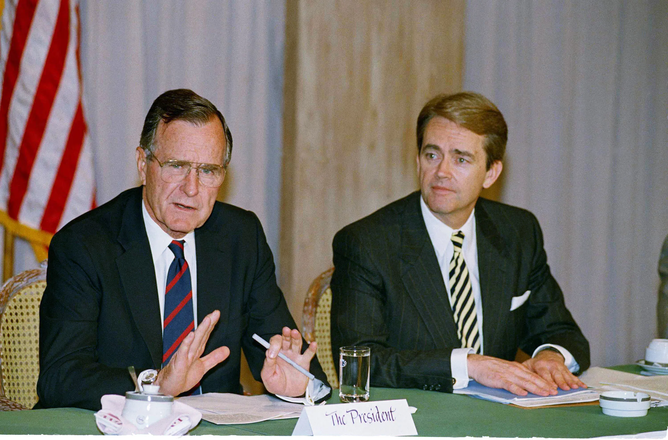 President George H.W. Bush, left, and William Reilly&nbsp;in Rio De Janerio, Brazil on June 12, 1992.