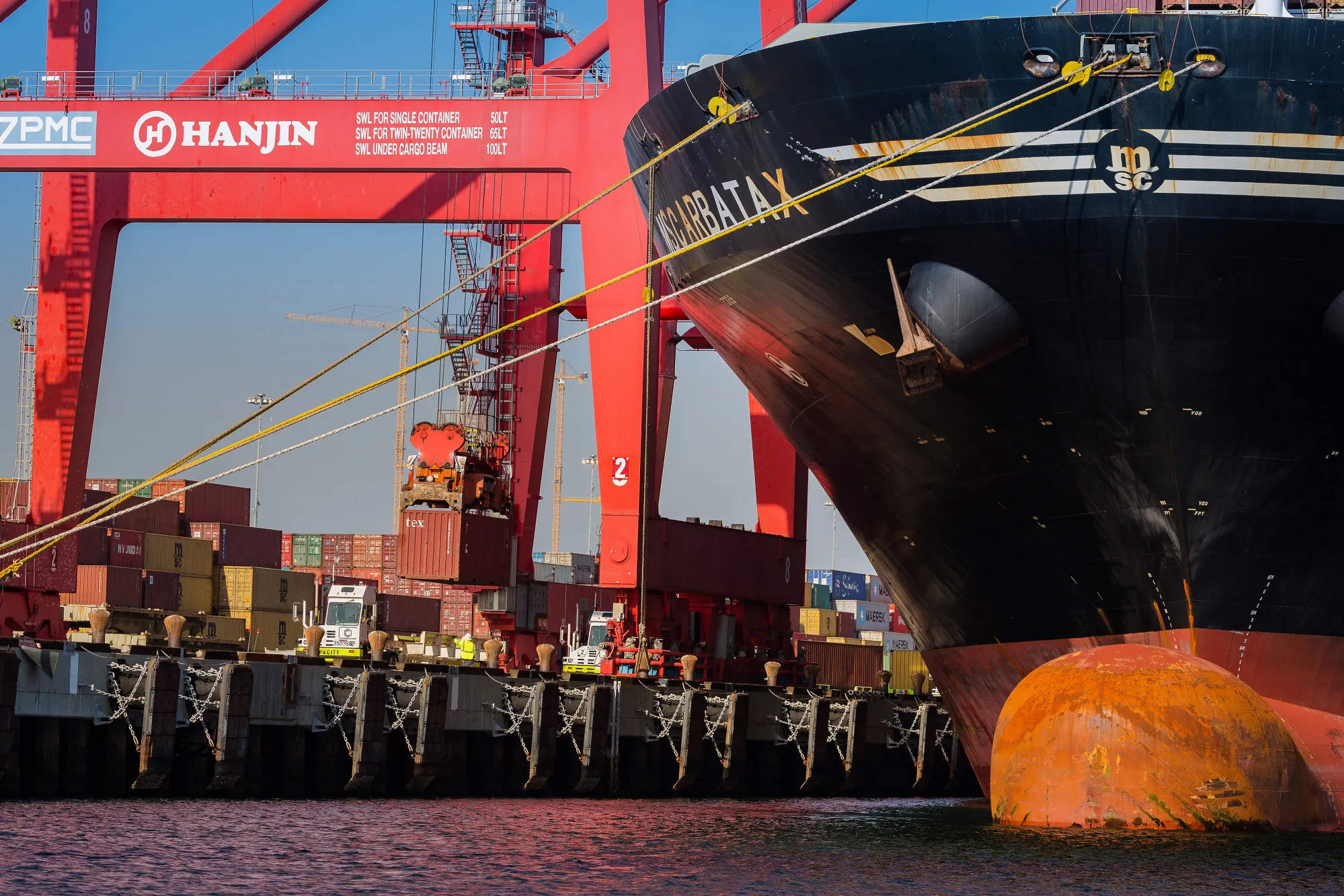 A gantry crane unloads containers&nbsp;at the Port of Long Beach in Long Beach, California.