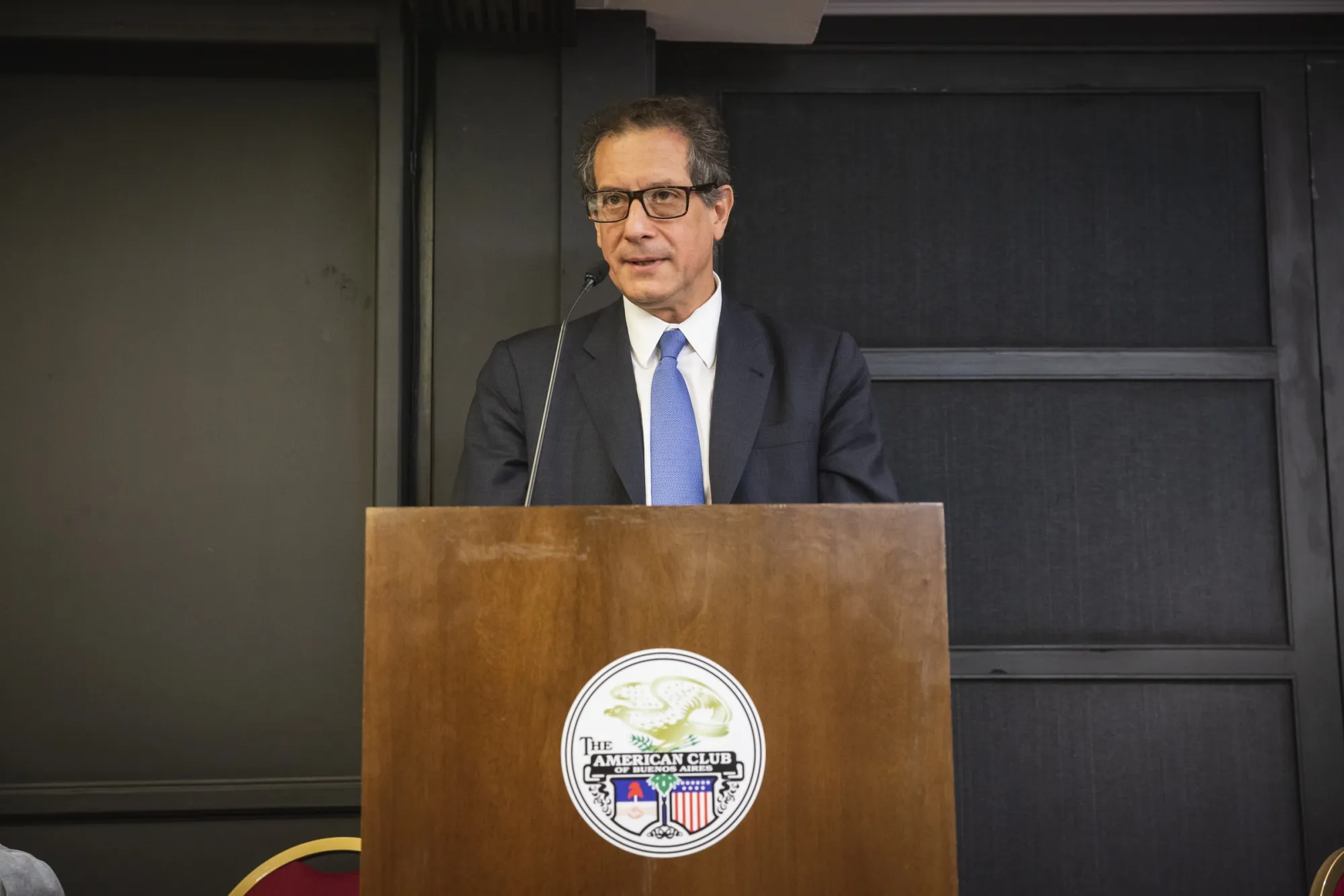 Miguel Pesce speaks at the American Club in Buenos Aires on Dec. 18.