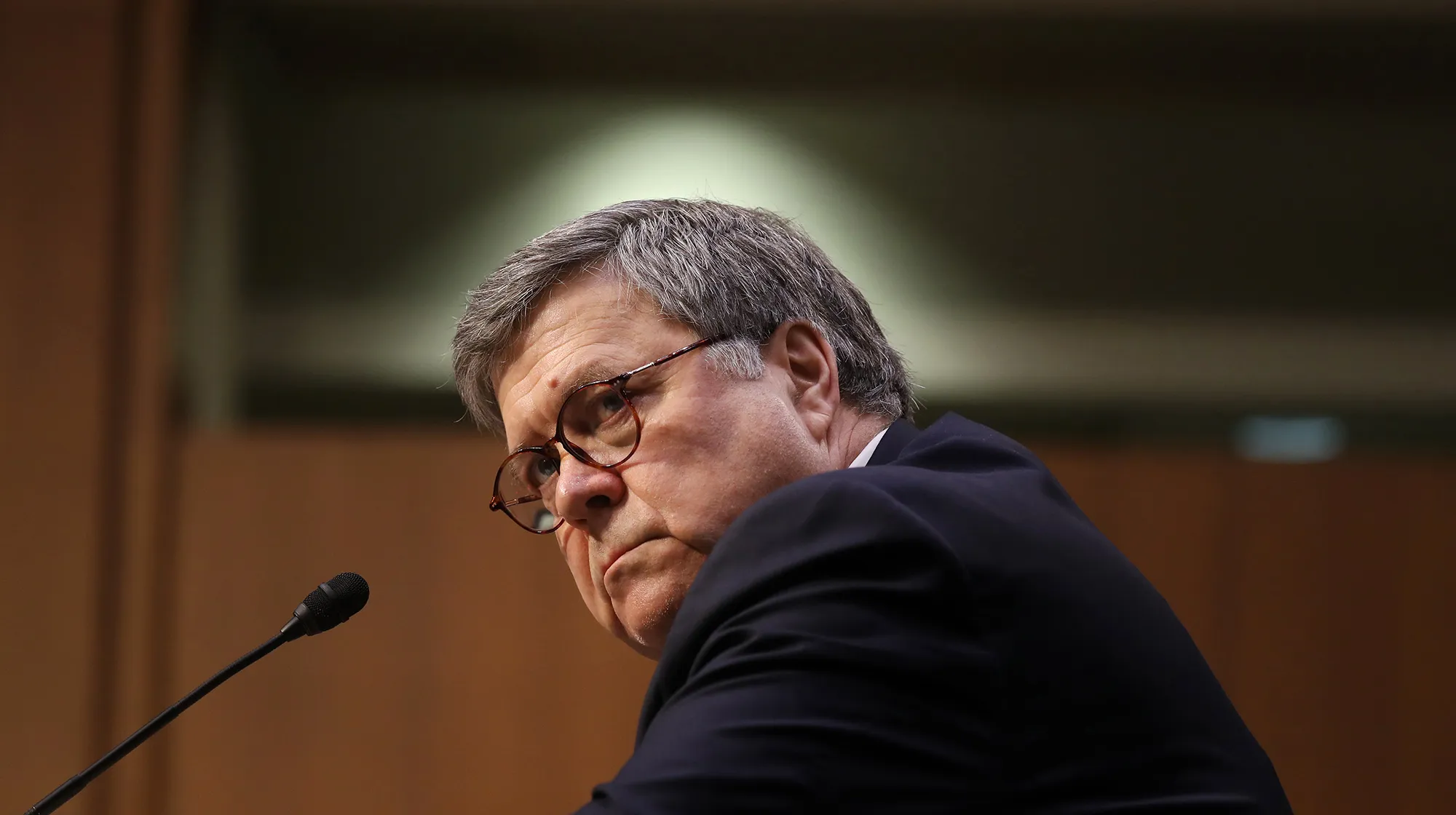 William Barr listens during a Senate Judiciary Committee hearing in Washington in 2019.