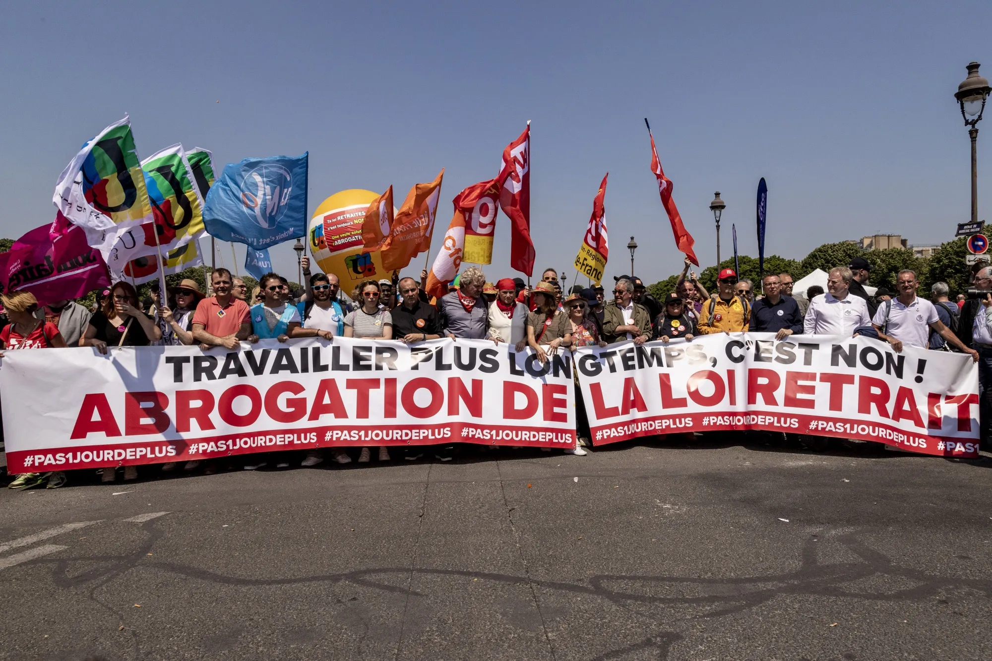 Protesters against pension reform in central Paris.