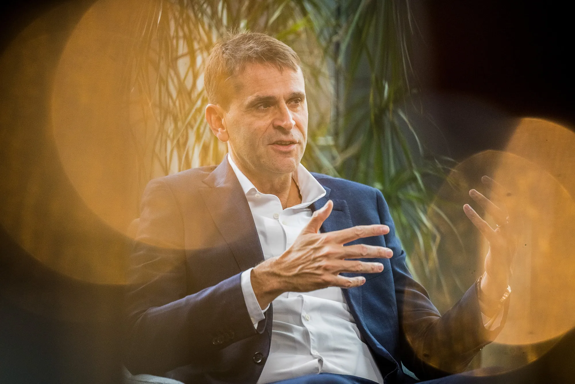 Christophe Fouquet, chief executive officer of ASML Holding NV, during a Bloomberg Television interview at the company's headquarters in Veldhoven, Netherlands.