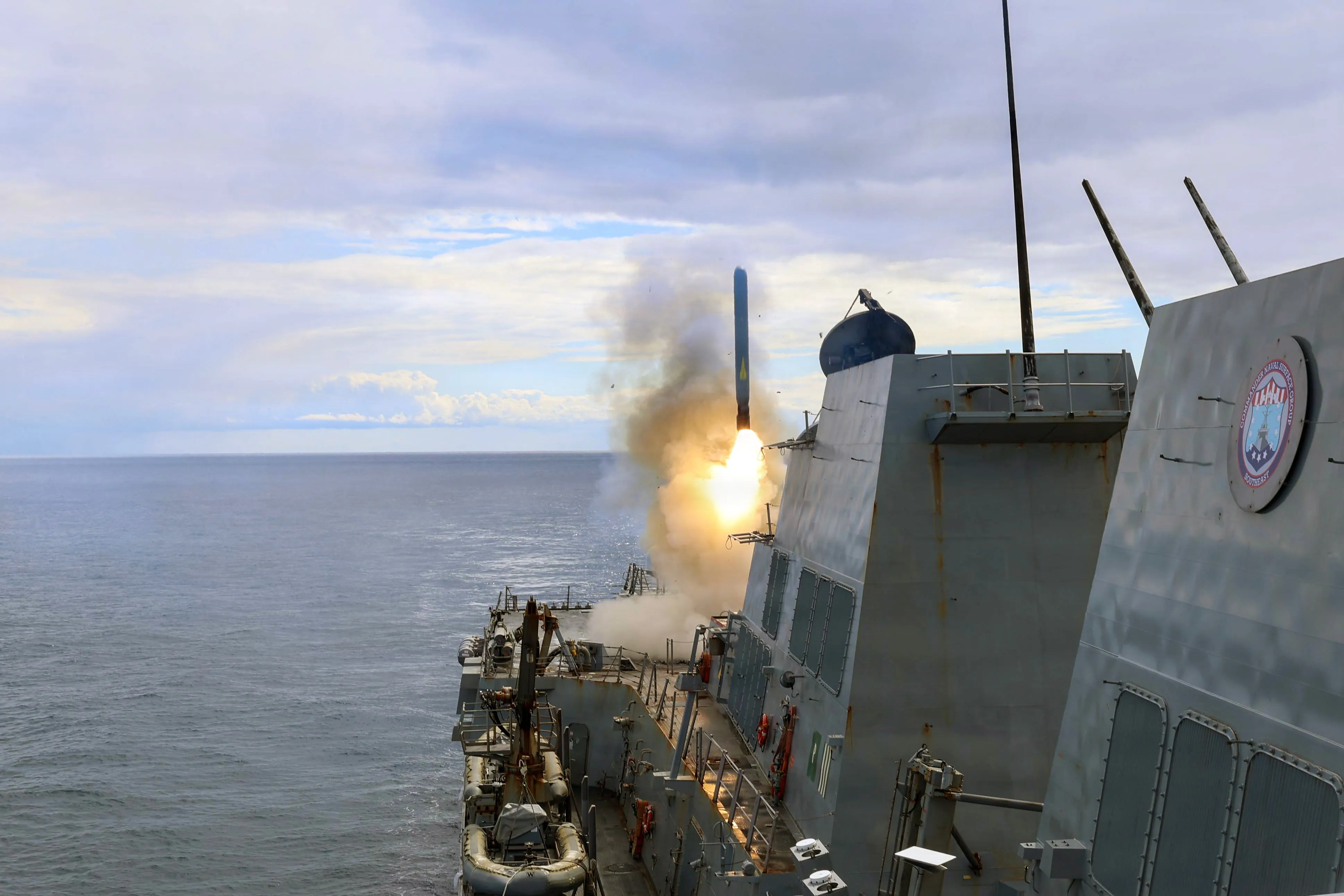 USS Thomas Hudner fires a Tomahawk land attack missile in support of Operation Epic Fury on March 1.