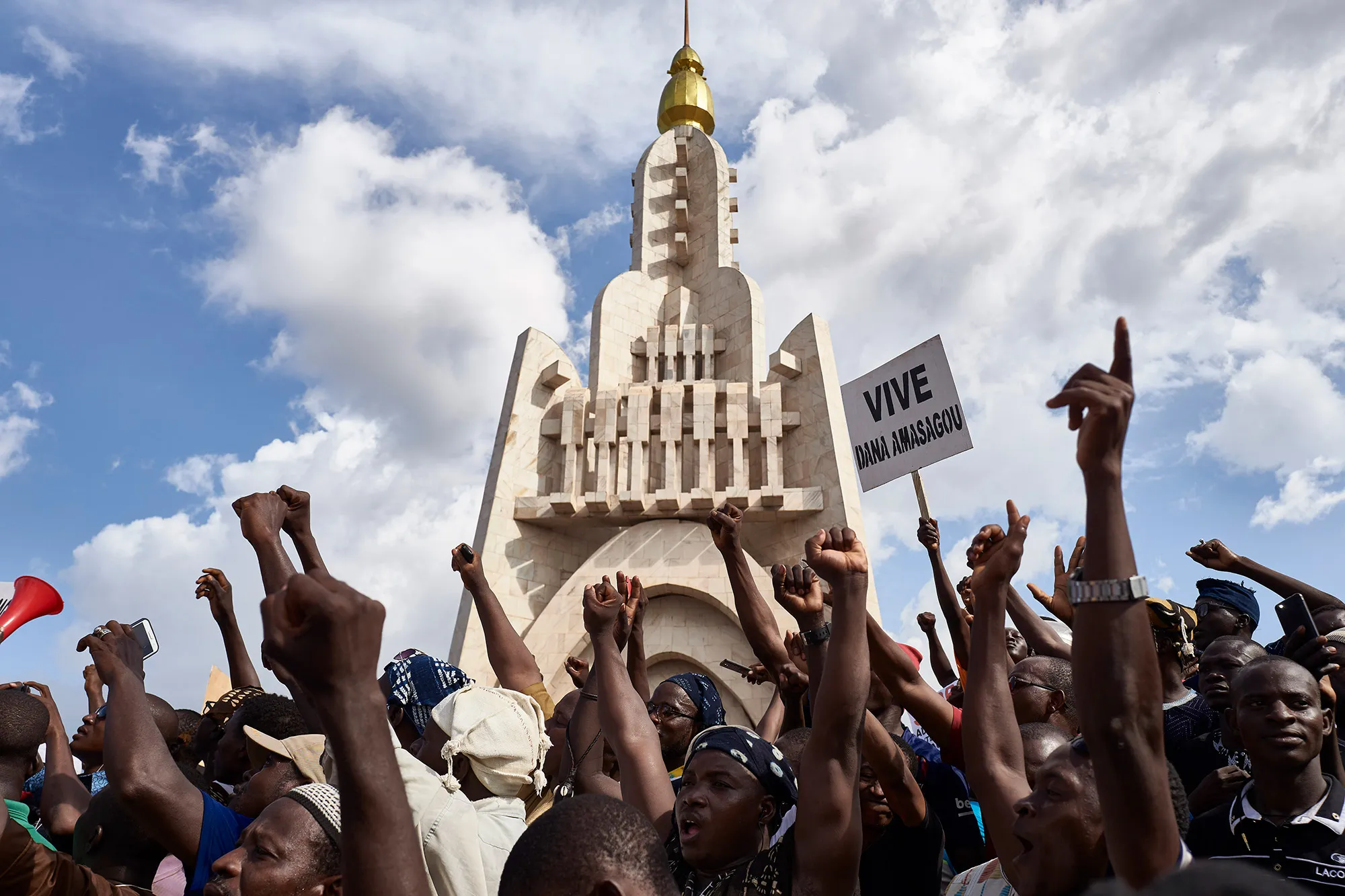 People protest for security and peace in central Mali on Sept. 13.