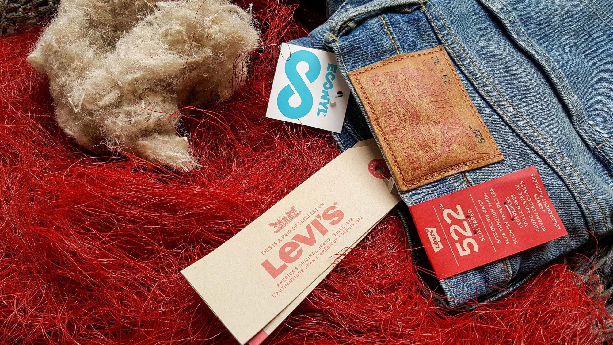 A pair of Levi Strauss & Co. 522 jeans made with Econyl thread.