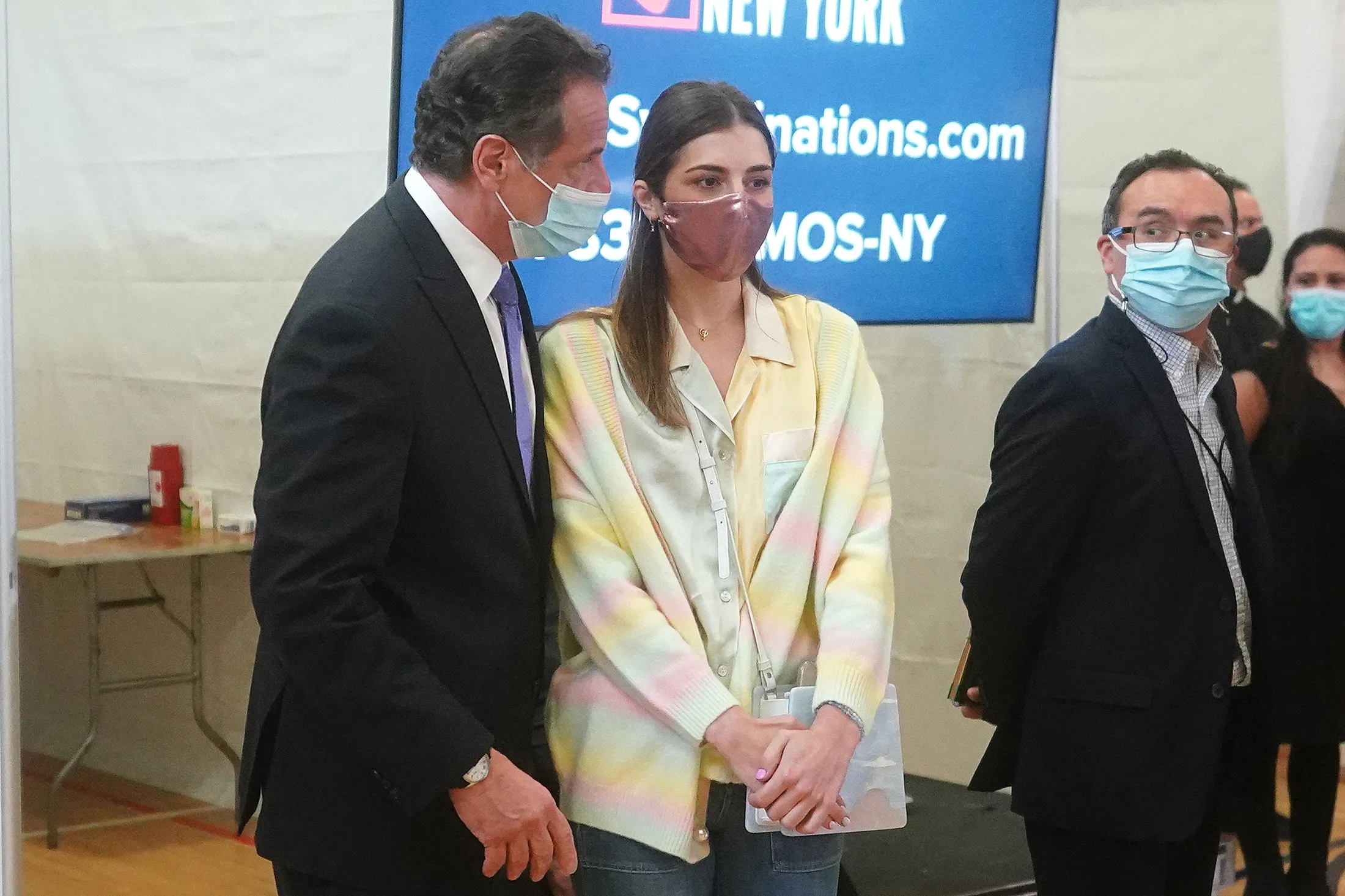 Michaela Kennedy-Cuomo with her father Governor Andrew Cuomo&nbsp;in the Bronx borough of New York City on March 26.