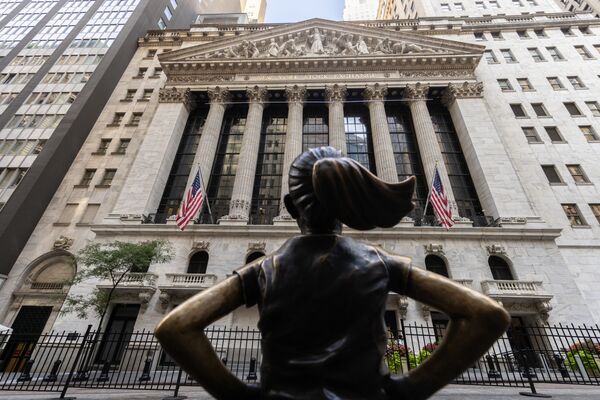 The Fearless Girl statue outside the New York Stock Exchange (NYSE) in New York, US. 