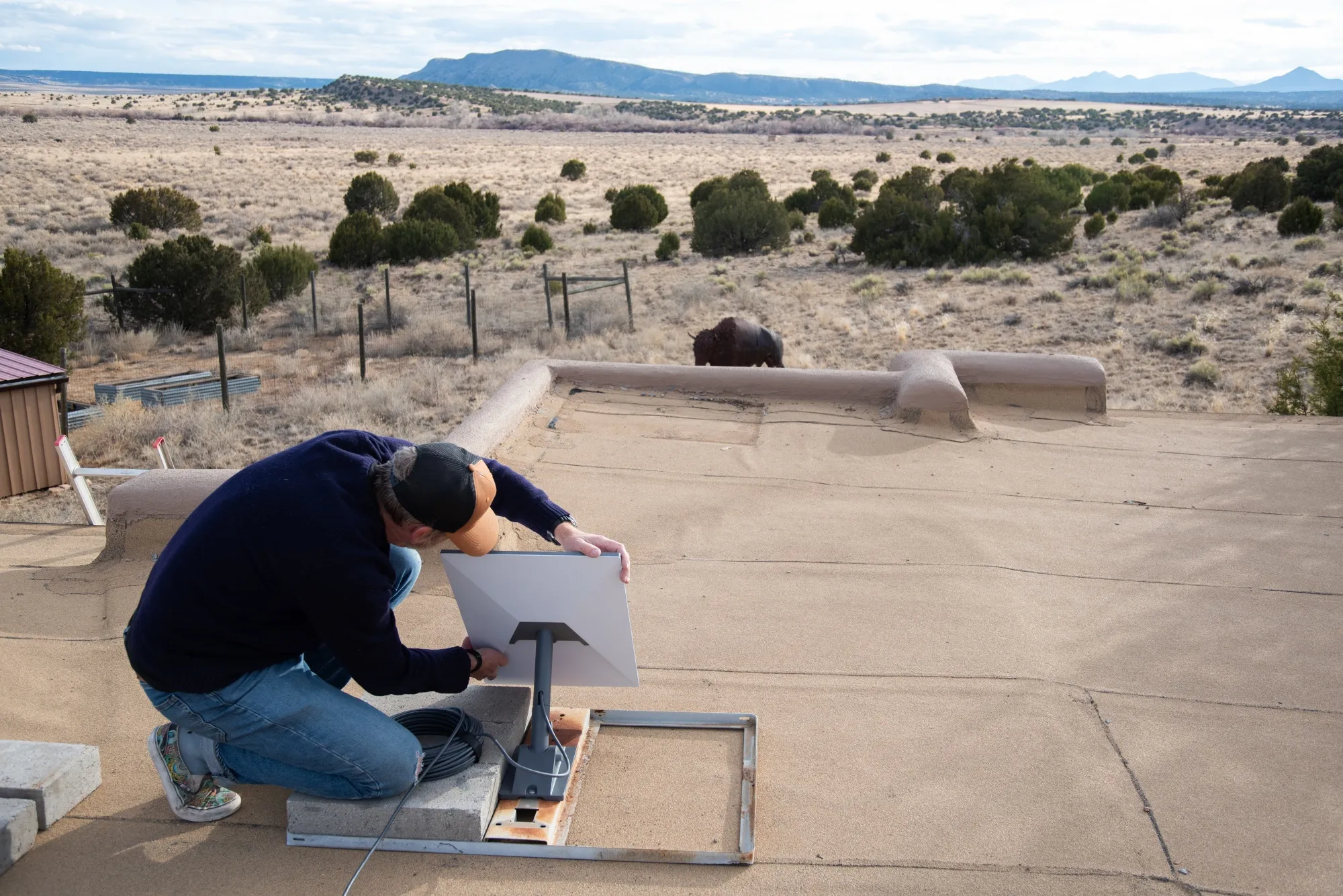 A Starlink satellite internet system in Galisteo, New Mexico.