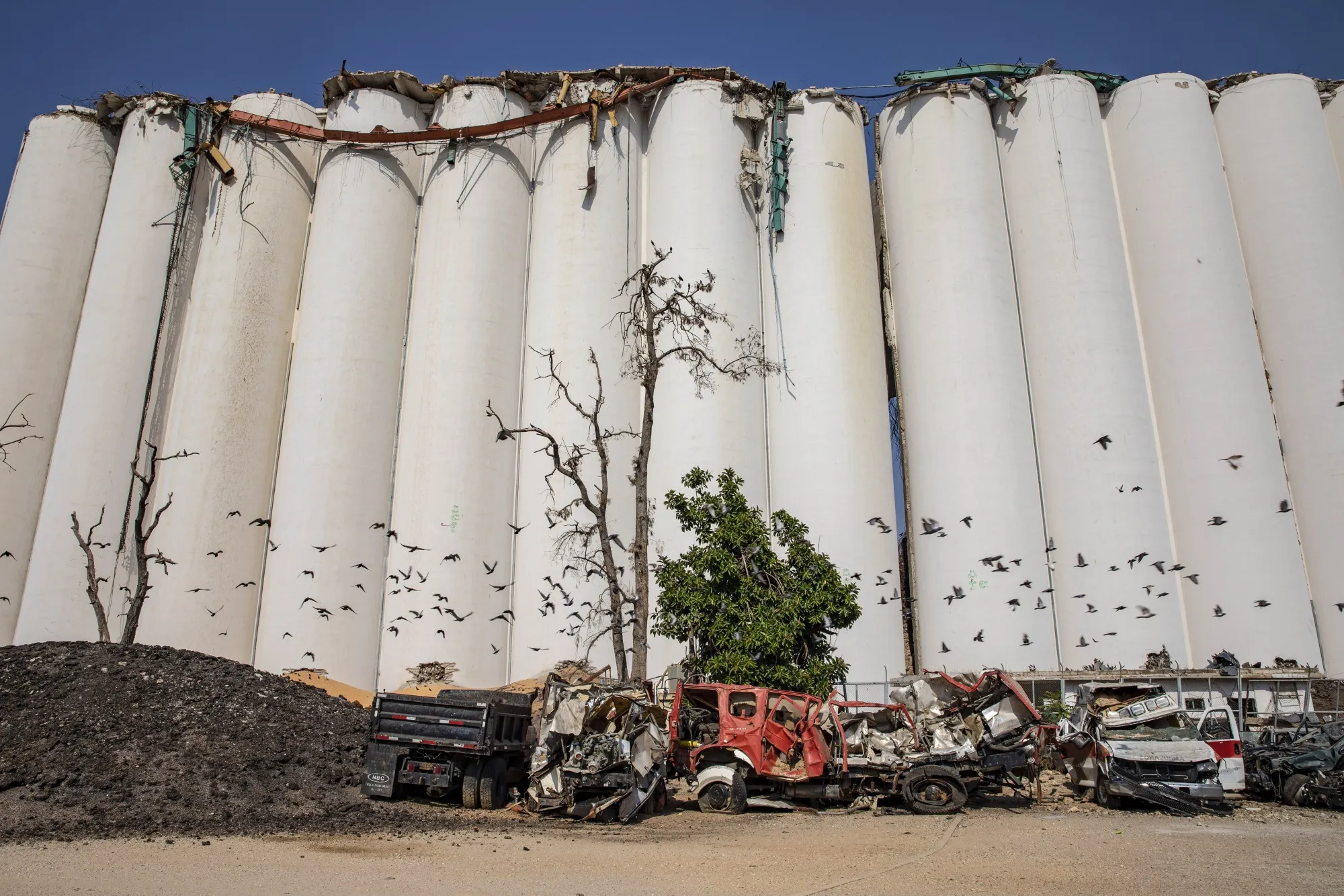 Damaged grain silos in the Port of Beirut in July.