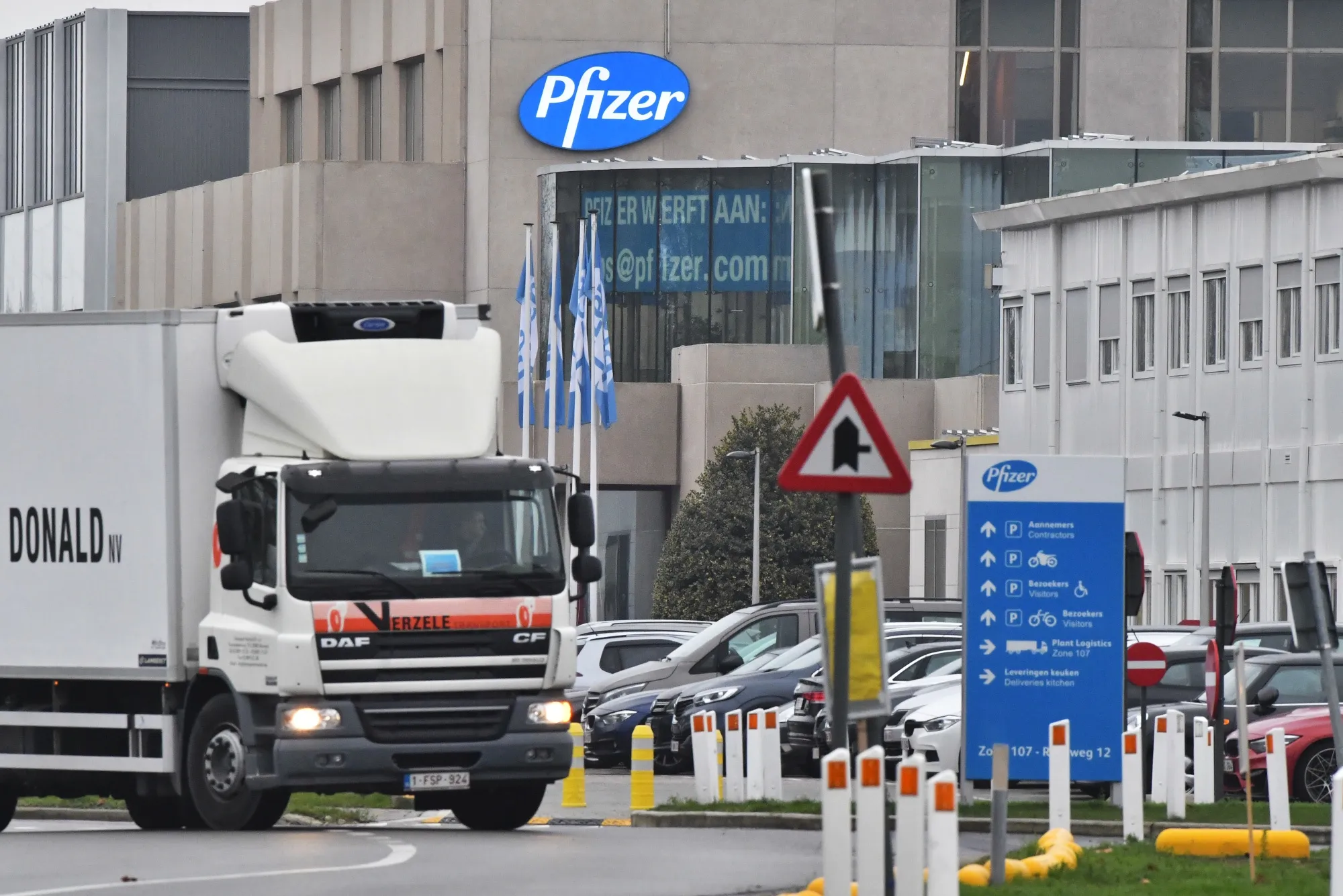 A truck leaves the Pfizer facility in Belgium in December