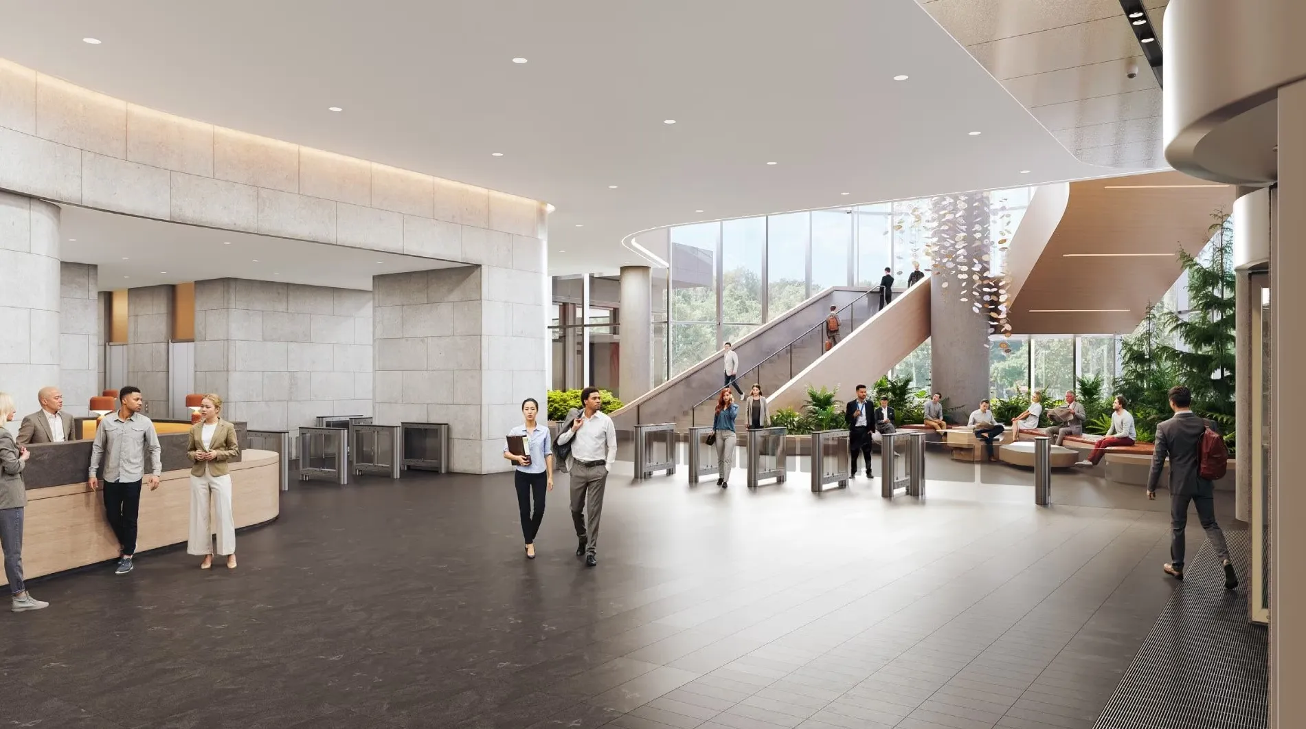 A rendering of the main lobby of the new Goldman Sachs Dallas Campus.