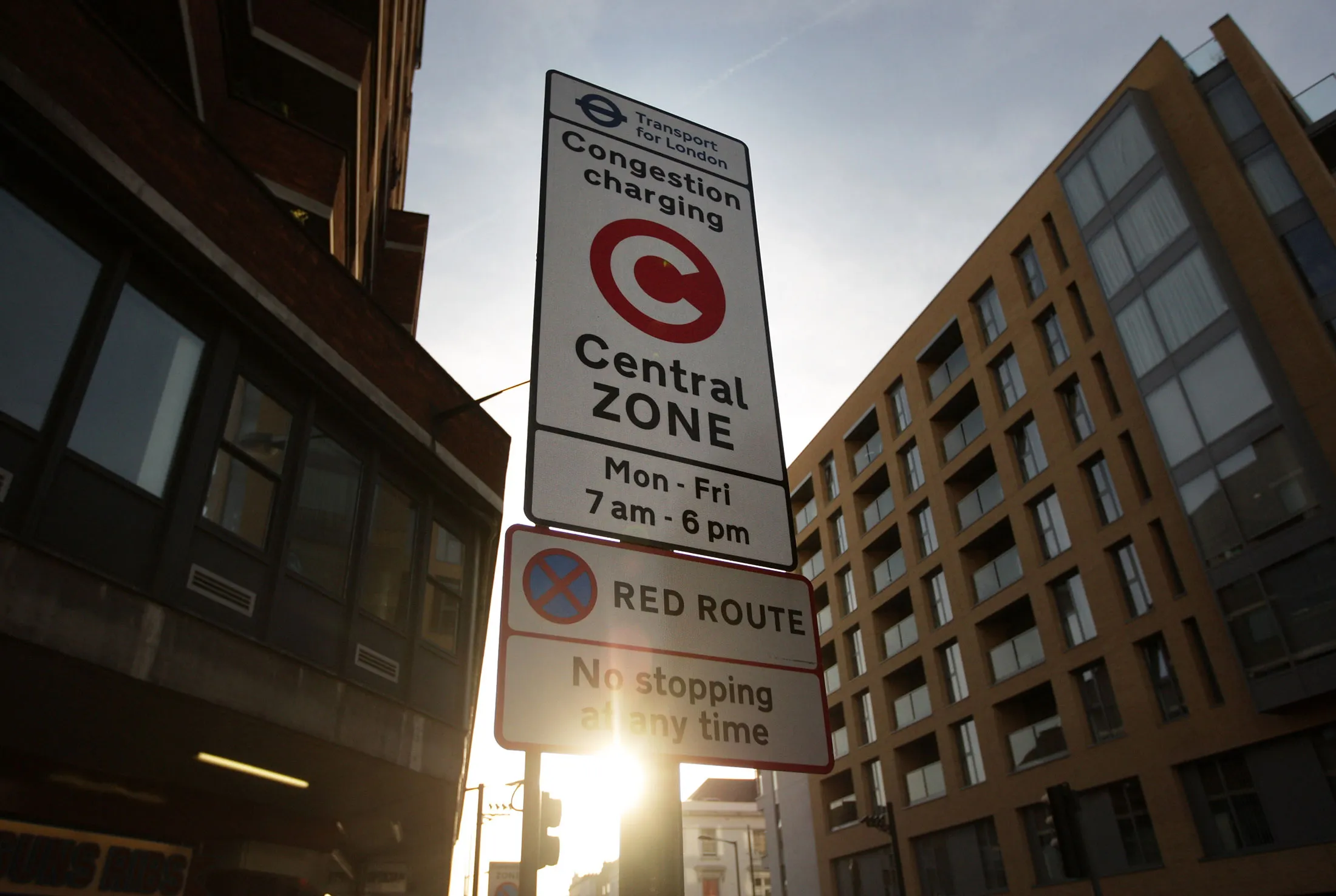 A sign informs&nbsp;motorists of London’s congestion fee.