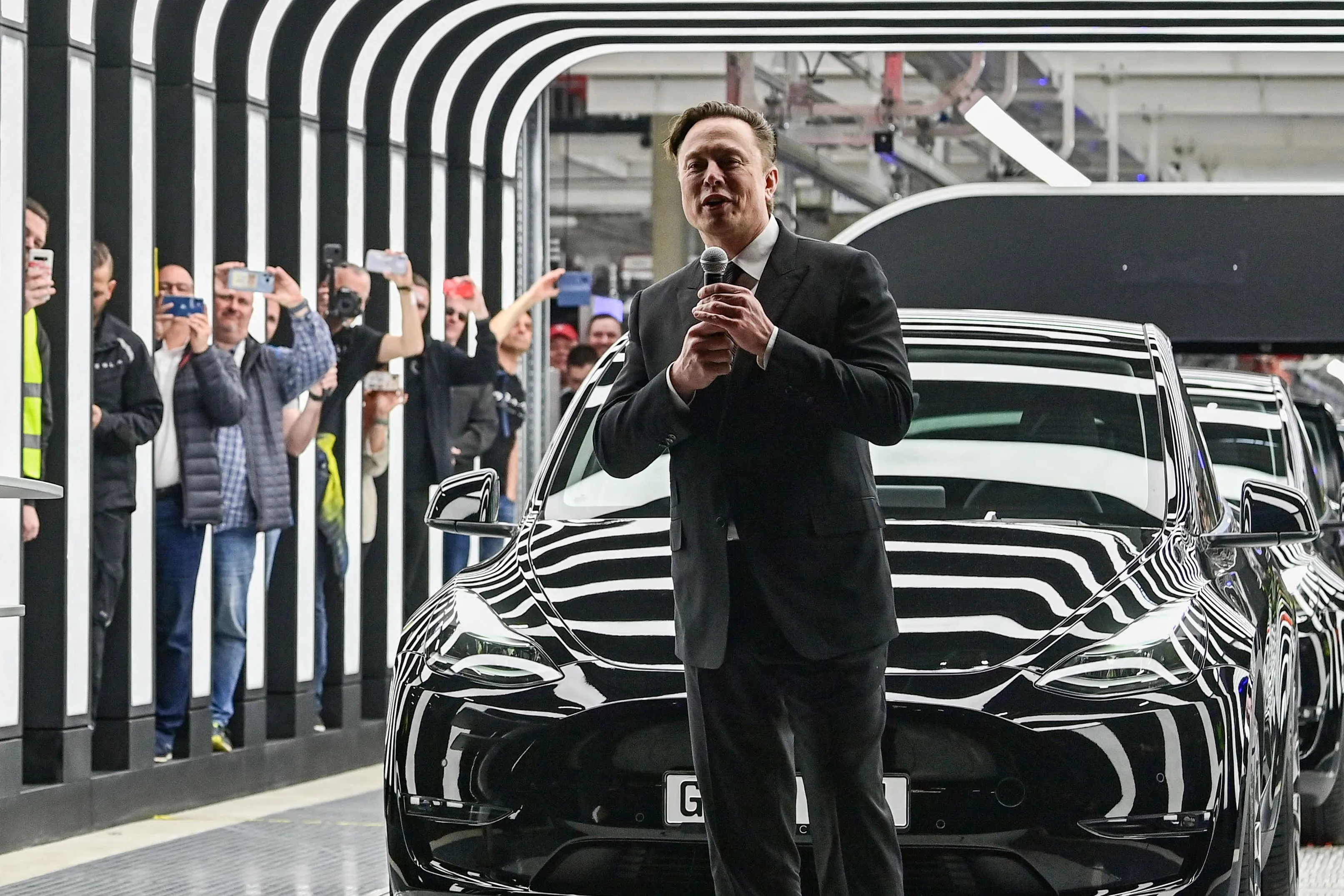 Elon Musk during the start of production at the Tesla factory in Gruenheide, Germany.