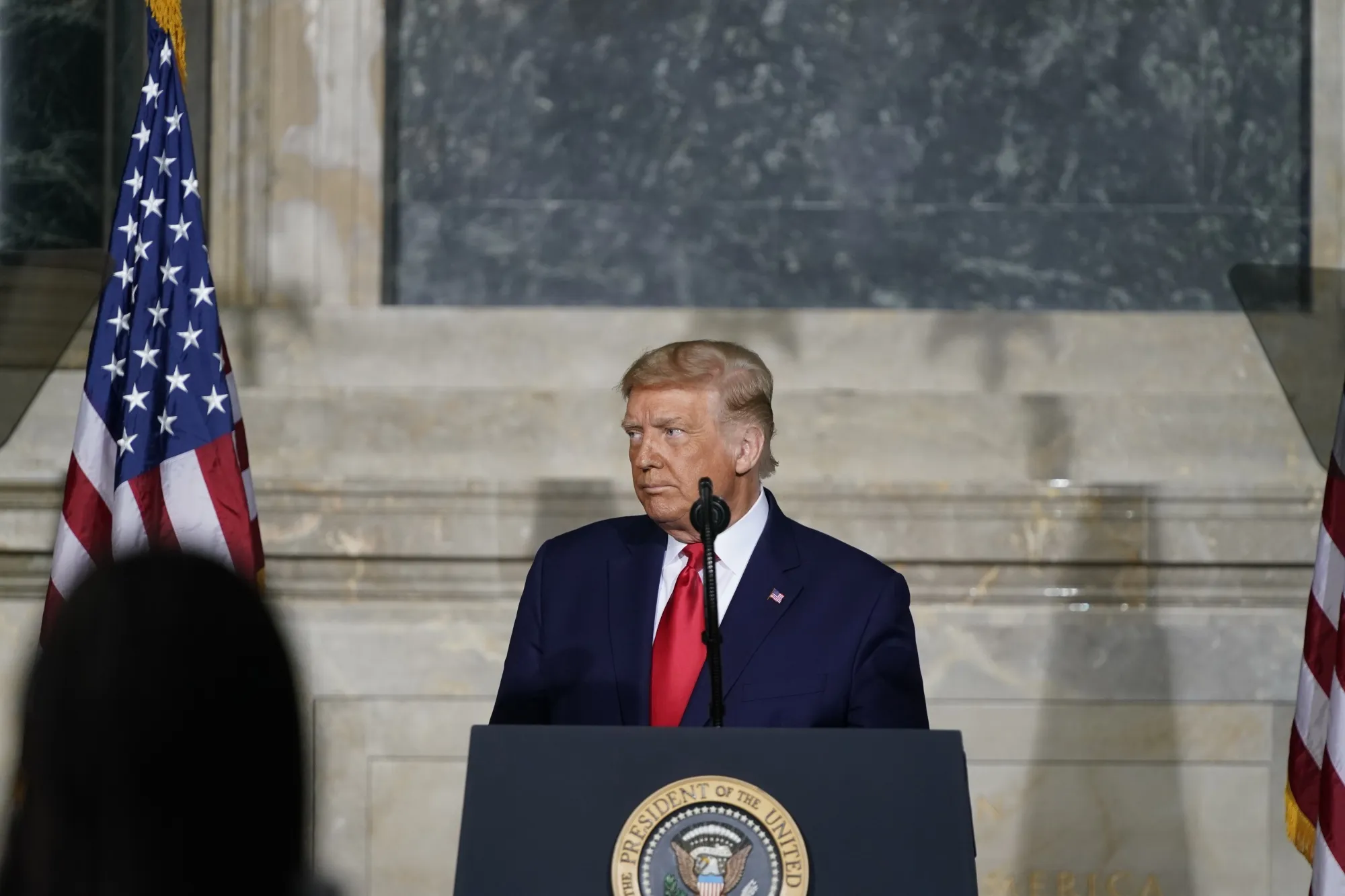 President Donald Trump speaks at the National Archives in Washington in September 2020.&nbsp;