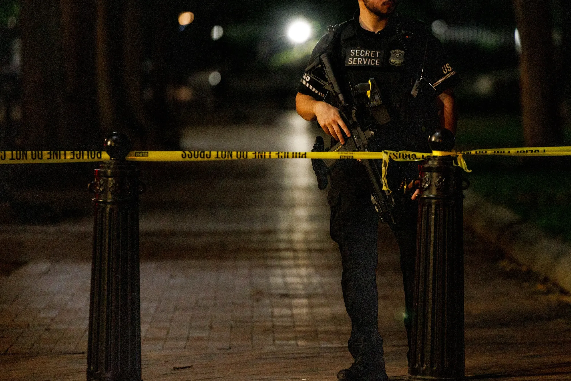 A US Secret Service agent near police tape blocking off Lafayette Square near the White House in Washington, DC, on June 21.