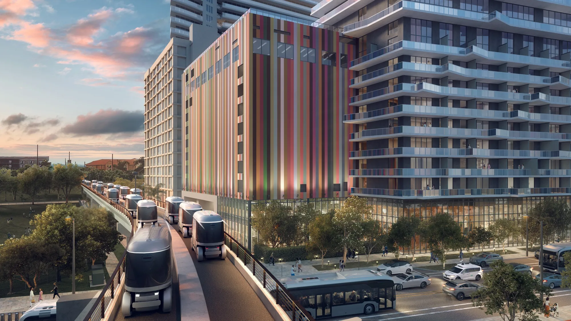 A rendering of Glydways’ urban transportation system.