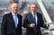 DERRY, NORTHERN IRELAND - JUNE 9: Sir John Major and Tony Blair speak as they walk across the Peace Bridge on June 9, 2016 in Derry, Northern Ireland. Former Prime Ministers Sir John Major and Tony Blair travelled to Derry City in Northern Ireland warning that voting to leave the EU could "jeopardise the unity" of the UK. They suggested that it may cause Scotland to re-visit an independence referendum and put Northern Ireland's "future at risk". Both politicians were instrumental in bringing peace to the region. The Vote Leave campaign has said the idea that a Brexit could threaten the Northern Ireland Peace Process was irresponsible. (Photo by Jeff J Mitchell-WPA Pool/Getty Images)
