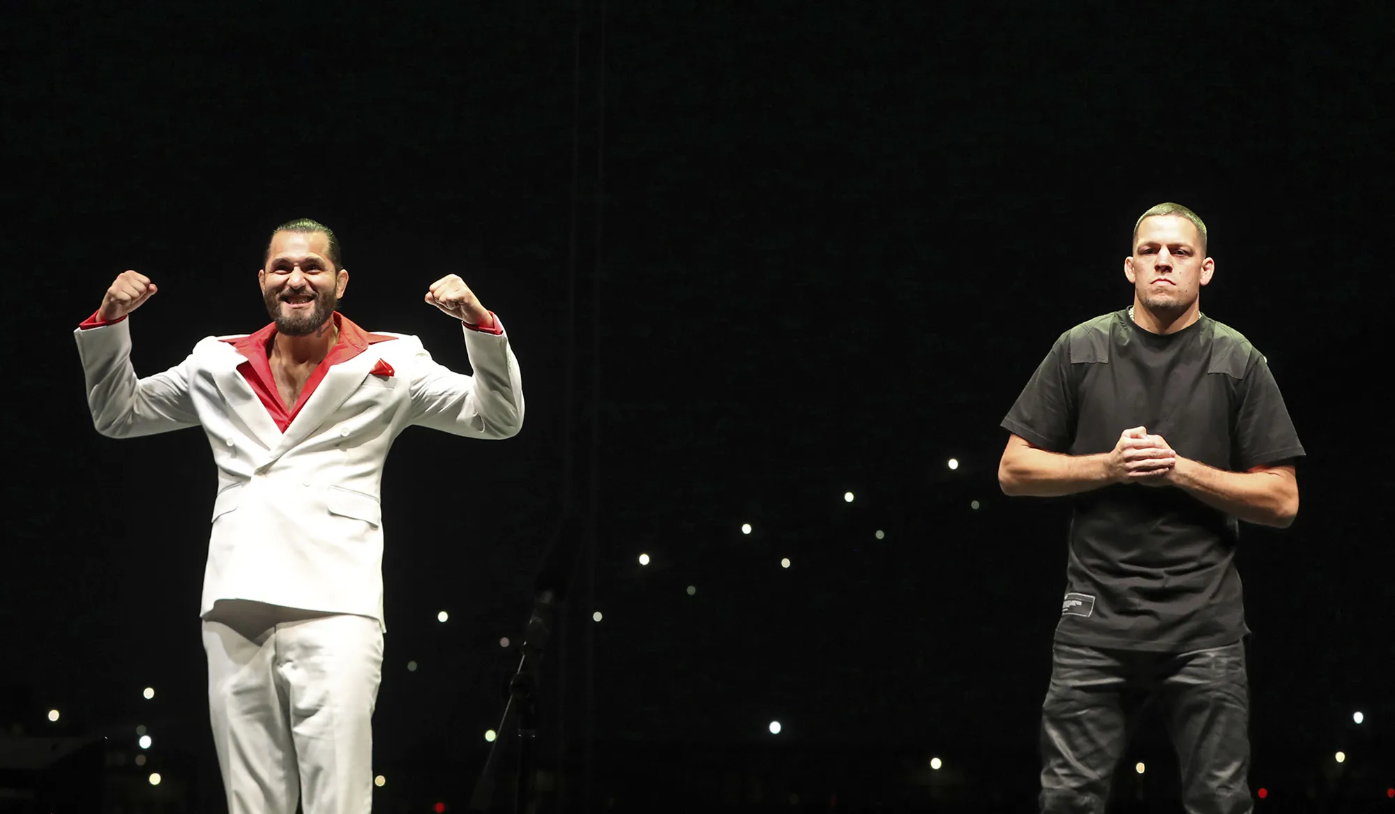 Jorge Masvidal and Nate Diaz at a news conference for the UFC 244.