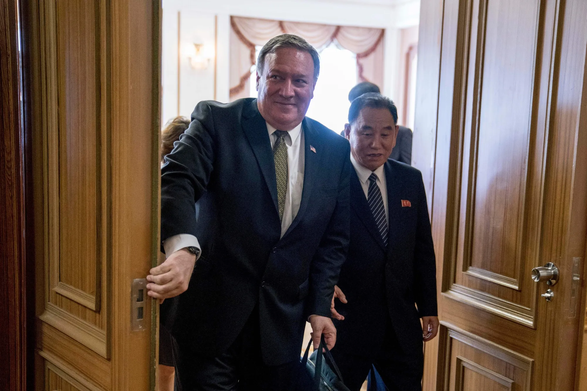 Mike Pompeo and Kim Yong Chol in Pyongyang on July 7.