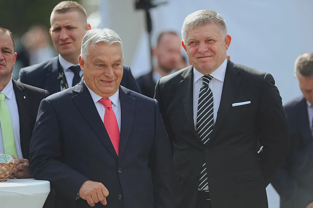 Viktor Orban and Robert Fico celebrate the 130th anniversary of the Maria Valeria Bridge in Esztergom, Hungary on Sept.&nbsp;28.