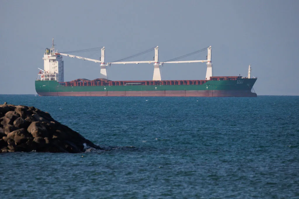 A cargo ship off the coast of Djibouti.