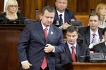 Serbian Prime Minister Ivica Dacic presents the plan for his new government on July 26 in Belgrade