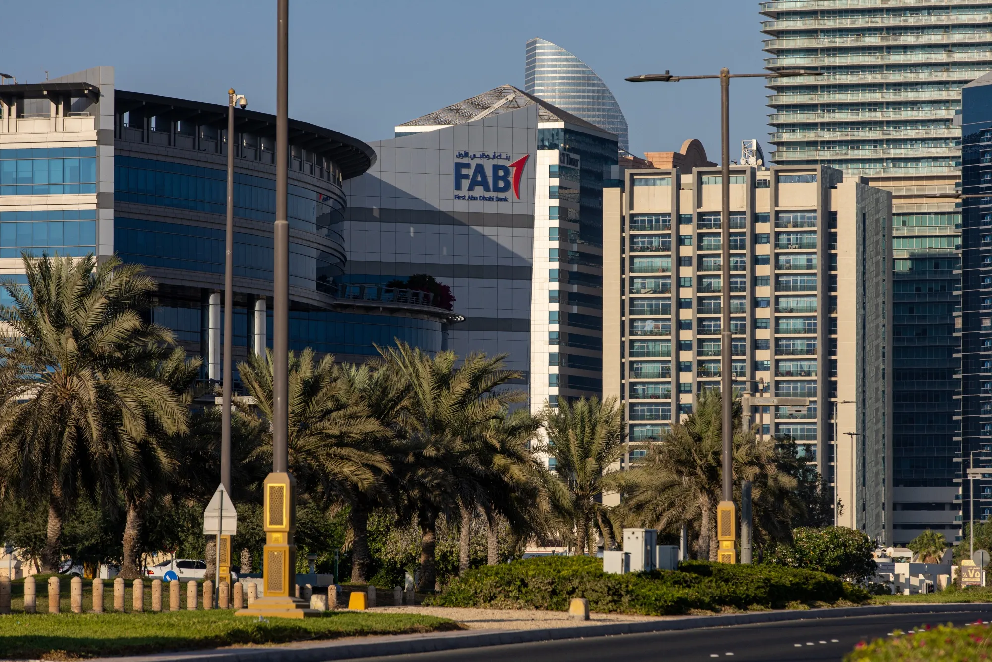 A First Abu Dhabi Bank PJSC branch and office building in the Khubeirah district of Abu Dhabi, United Arab Emirates.