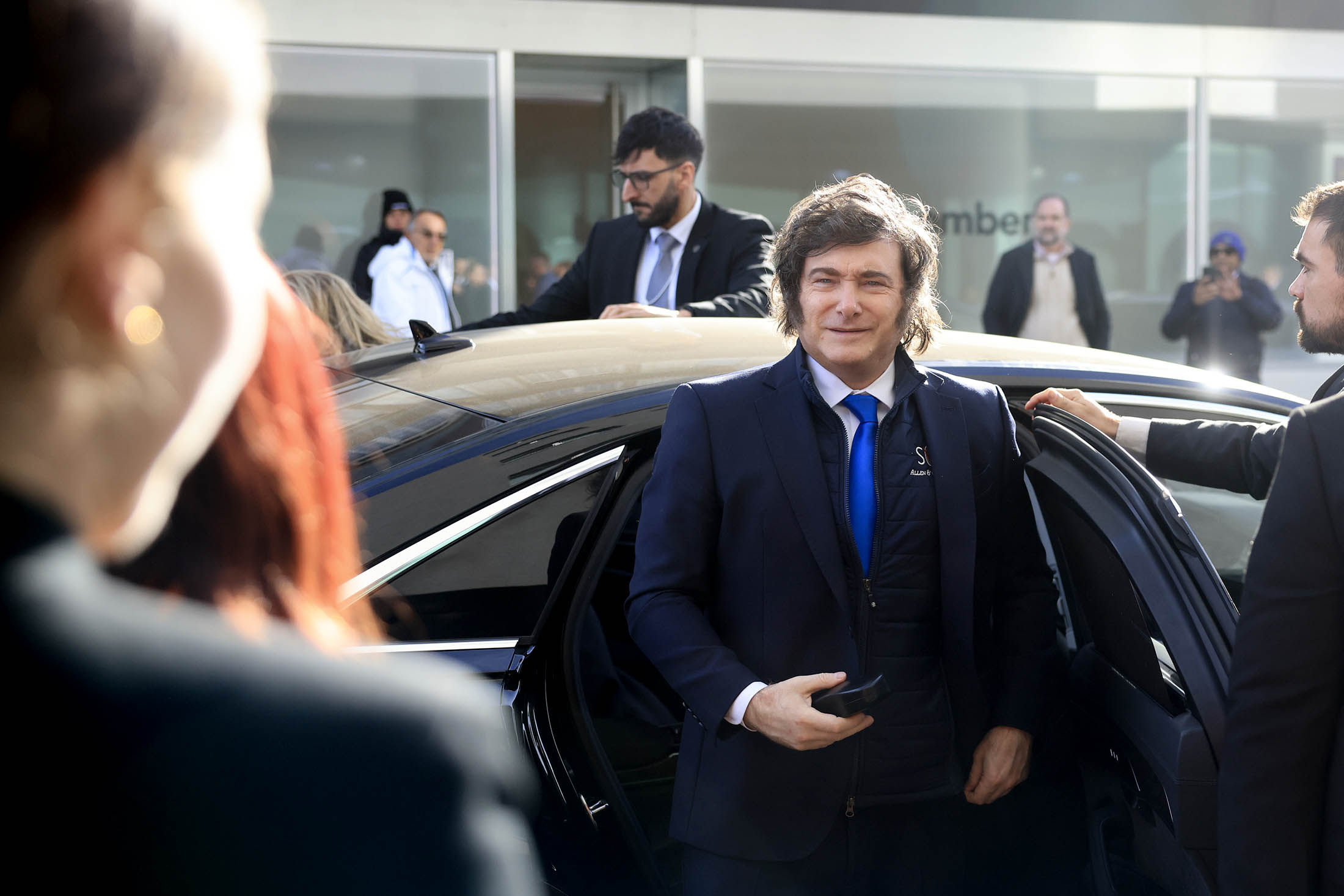 Javier Milei, Argentina's president, arrives at Bloomberg House during the World Economic Forum (WEF) in Davos, Switzerland, on Thursday, Jan. 22, 2026. The annual Davos gathering of political leaders, top executives and celebrities runs from Jan. 19-23. Photographer: Bloomberg/Bloomberg