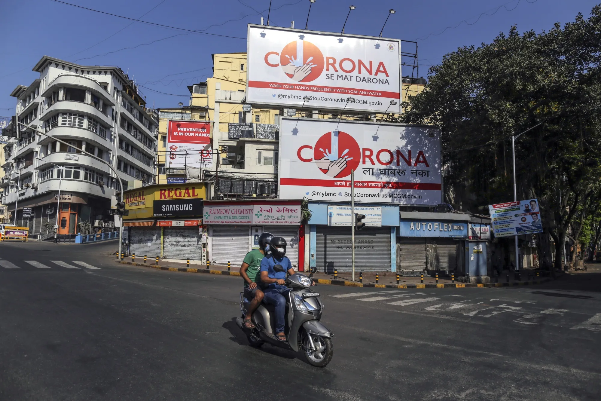 A motorcycle travels in Girgaon area during a lockdown in Mumbai, April 5.