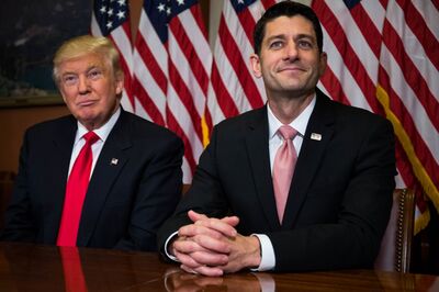 WASHINGTON, D.C. - NOVEMBER 10: President-elect Donald Trump meets with House Speaker Paul Ryan (R-WI) at the U.S. Capitol for a meeting November 10, 2016 in Washington, DC. Earlier in the day president-elect Trump met with U.S. President Barack Obama at the White House. (Photo by Zach Gibson/Getty Images)