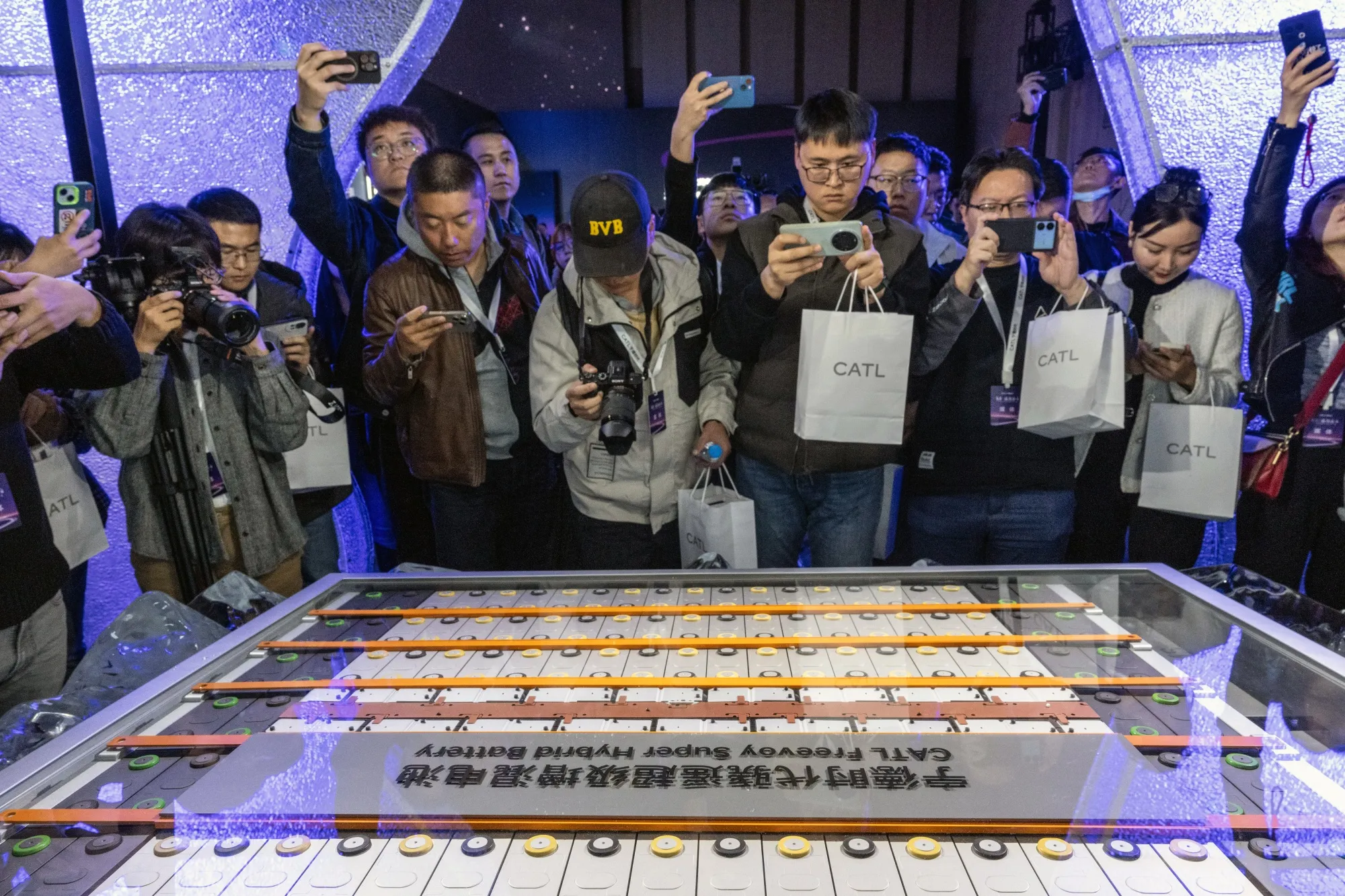 A prototype of the CATL Freevoy Super Hybrid Battery on Oct. 24.