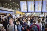 A departure hall at Schiphol airport during a KLM luggage handlers strike in April.