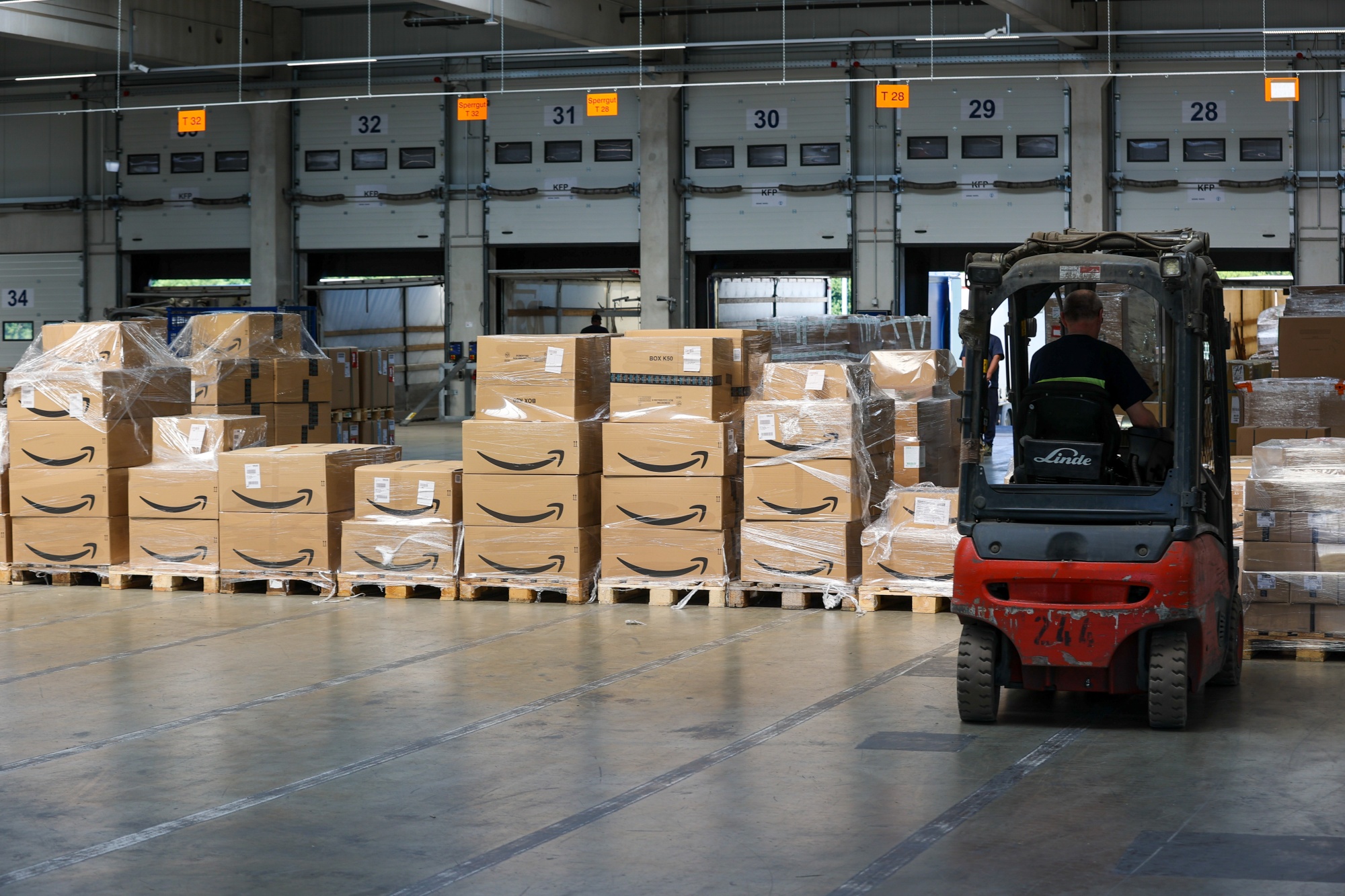 Amazon packages at a&nbsp;logistics center in Haiger, Germany.