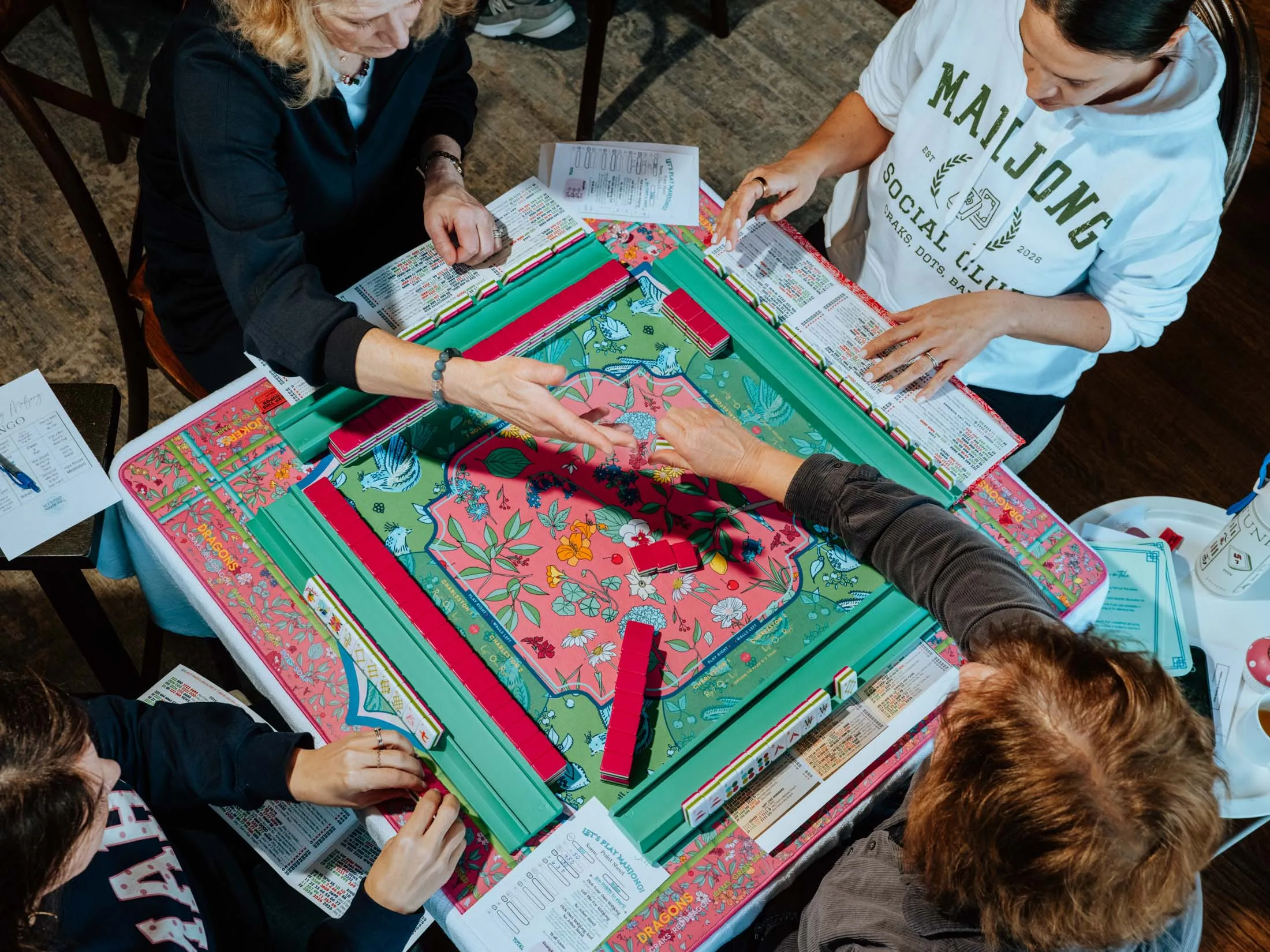 Players gathered for a game at the Mahjong and Mindfulness retreat in Cold Spring, New York in March