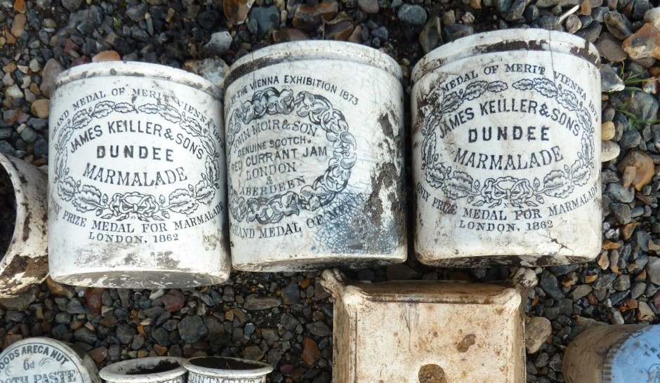 Marmalade and jam jars, found in Kings Lynn. Created circa 1890-1899. 