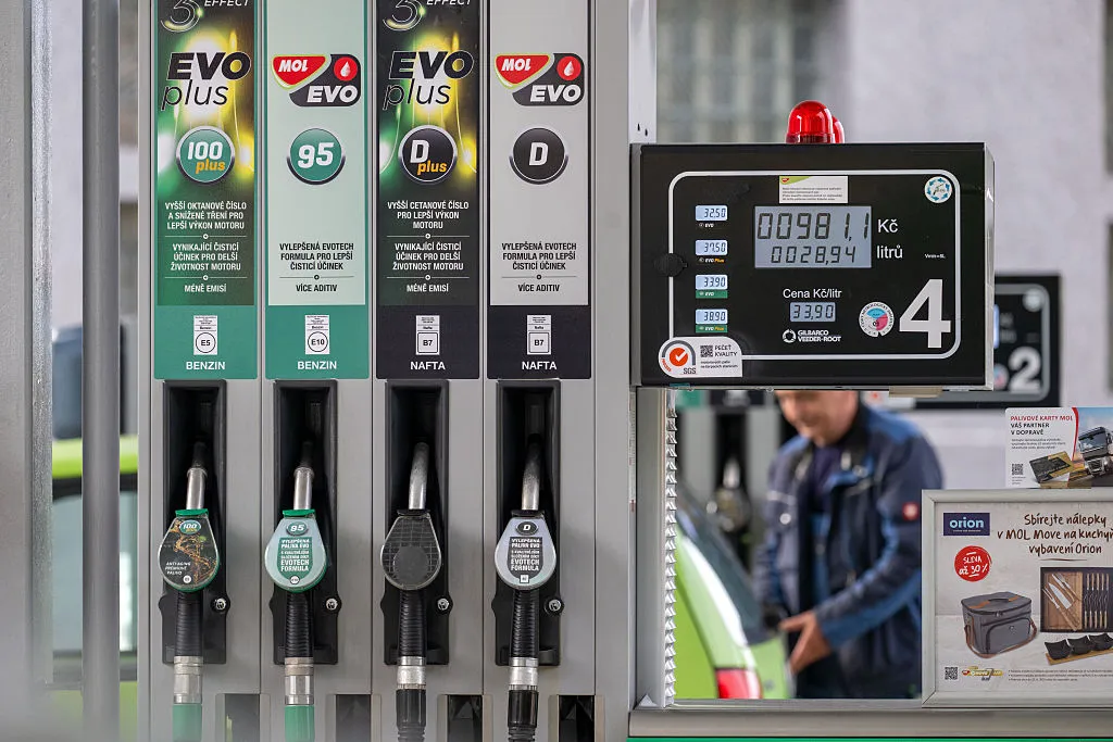 A man fills up at a petrol station in Asch, Czech Republic.&nbsp;
