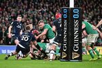 Andrew Porter of Ireland (obscured) scores his team’s second try during the Guinness Six Nations 2024 match between Ireland and Scotland at Aviva Stadium on March 16, 2024 in Dublin, Ireland.