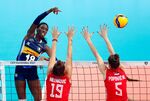 Italy's Paola Ogechi Egonu spikes the ball. 
