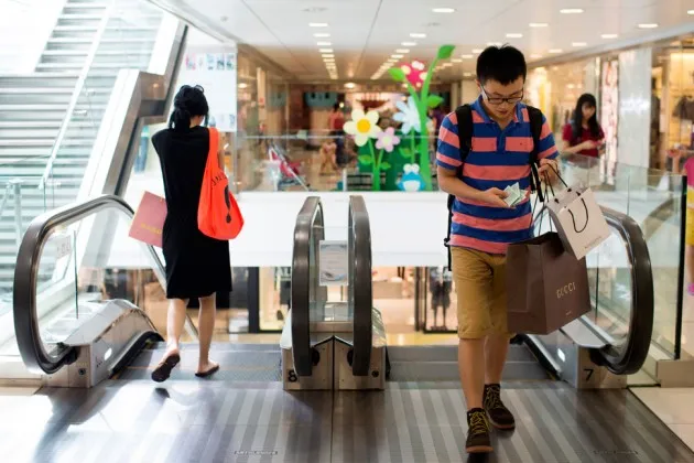 A shopper at Lee Gardens mall in the Causeway Bay district of Hong Kong