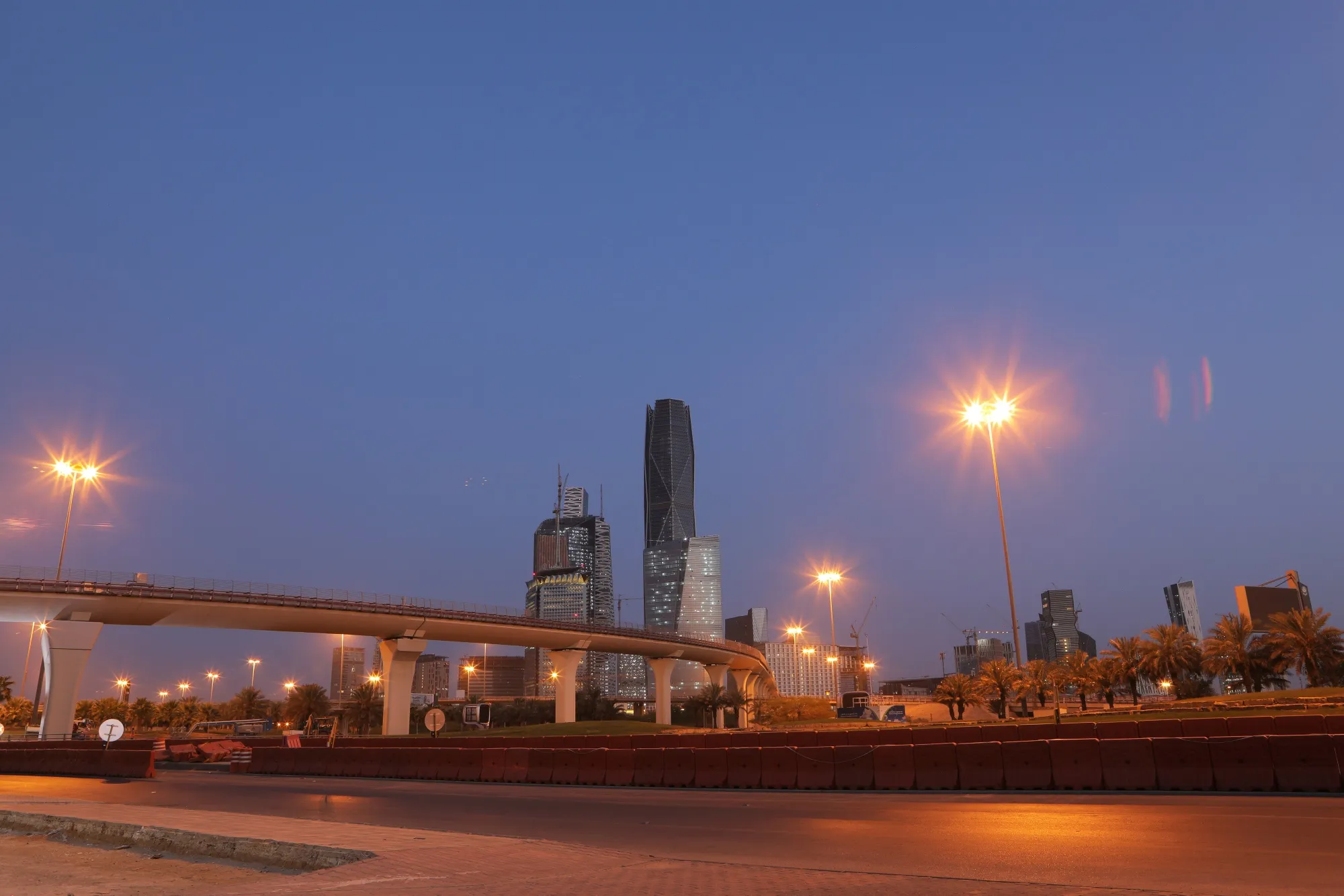 Lights illuminate highways near the King Abdullah Financial District in Riyadh.