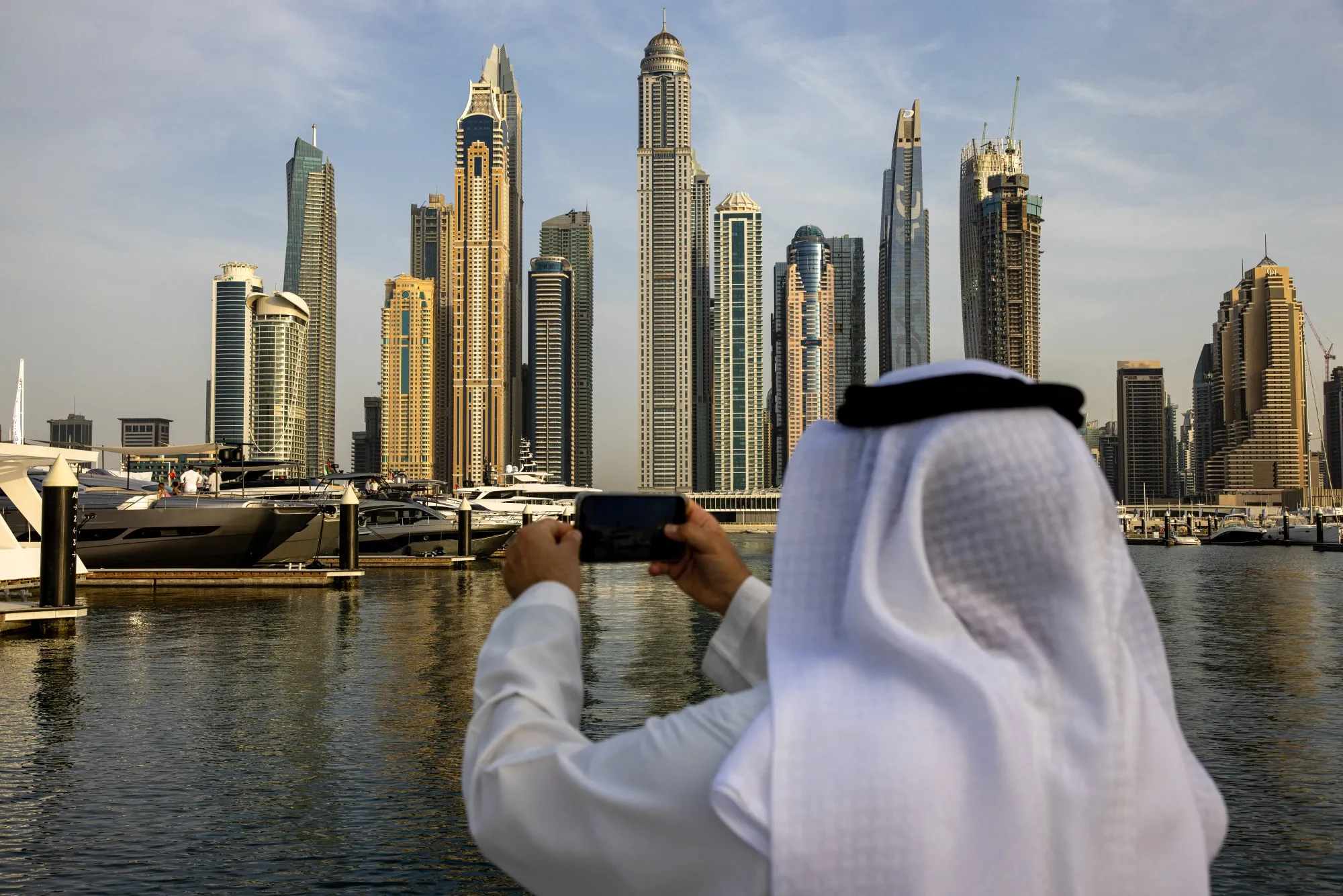 Luxury motor yachts moored at the Dubai International Boat Show this past March.