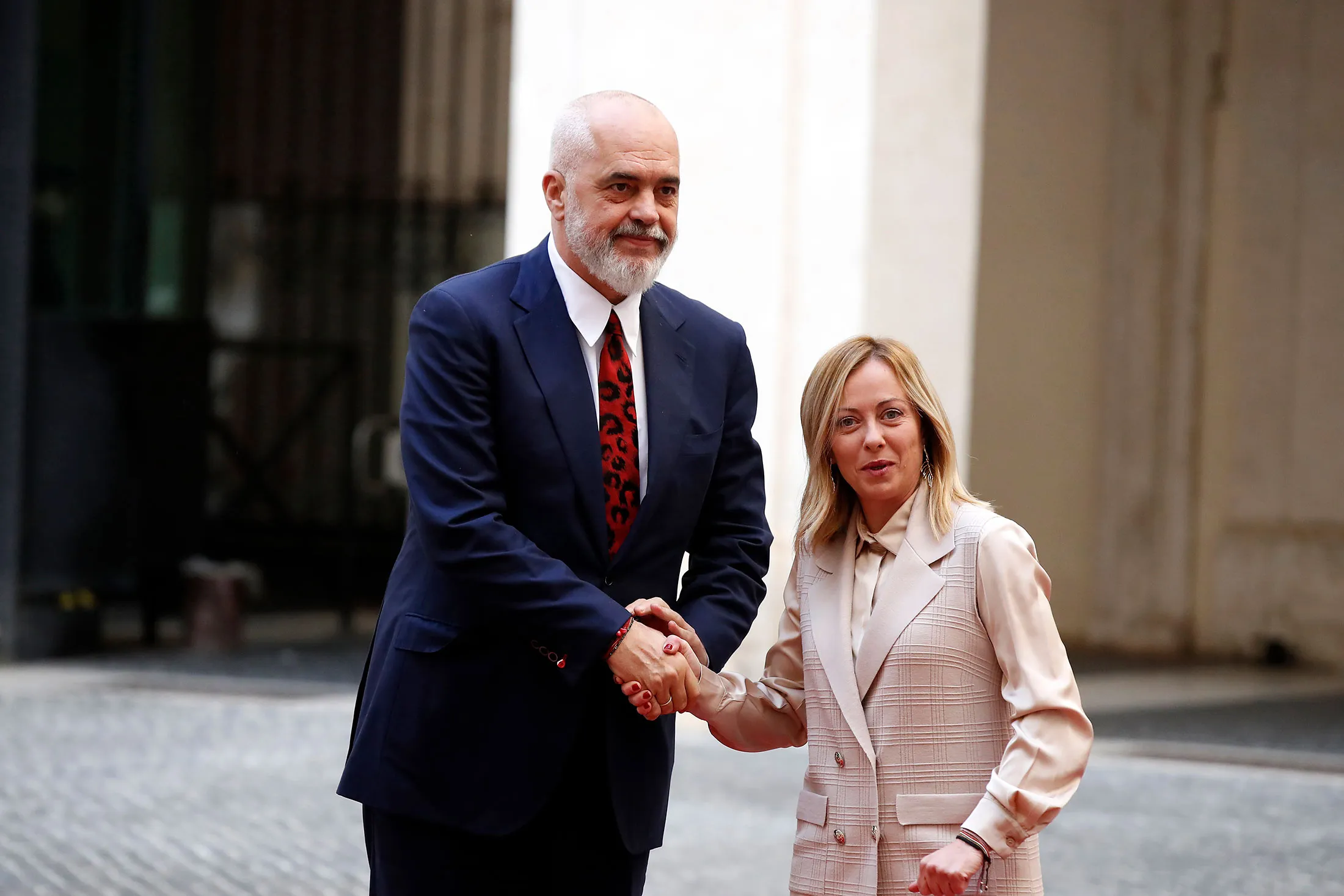 Albania’s Prime Minister Edi Rama, left, and Italy’s&nbsp;Prime Minister Giorgia Meloni in Rome&nbsp;in 2023.&nbsp;
