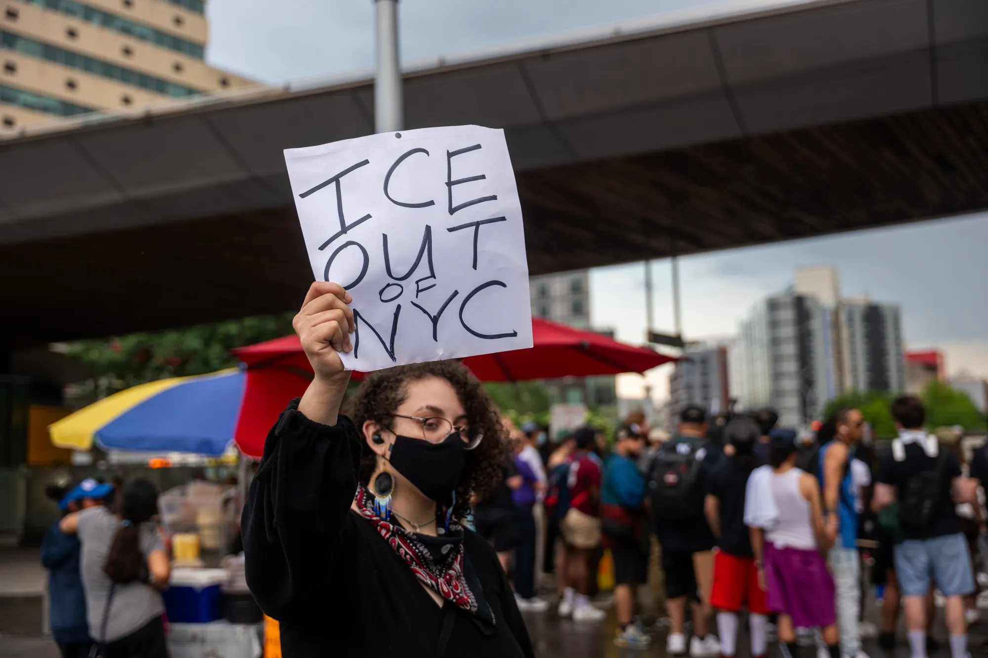 Protesters gather in the Bronx to denounce Immigration and Customs Enforcement (ICE) activities in the borough, on June 19, 2025.