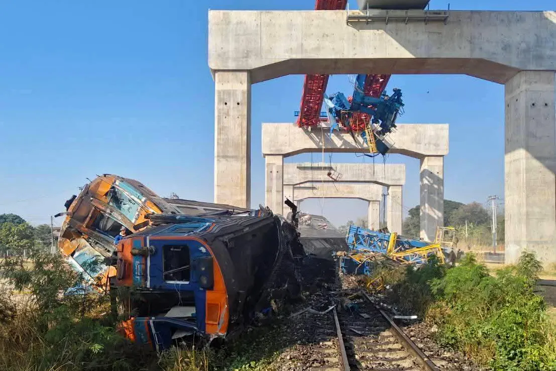 A derailed train in Nakhon Ratchasima, Thailand, on Jan. 14.