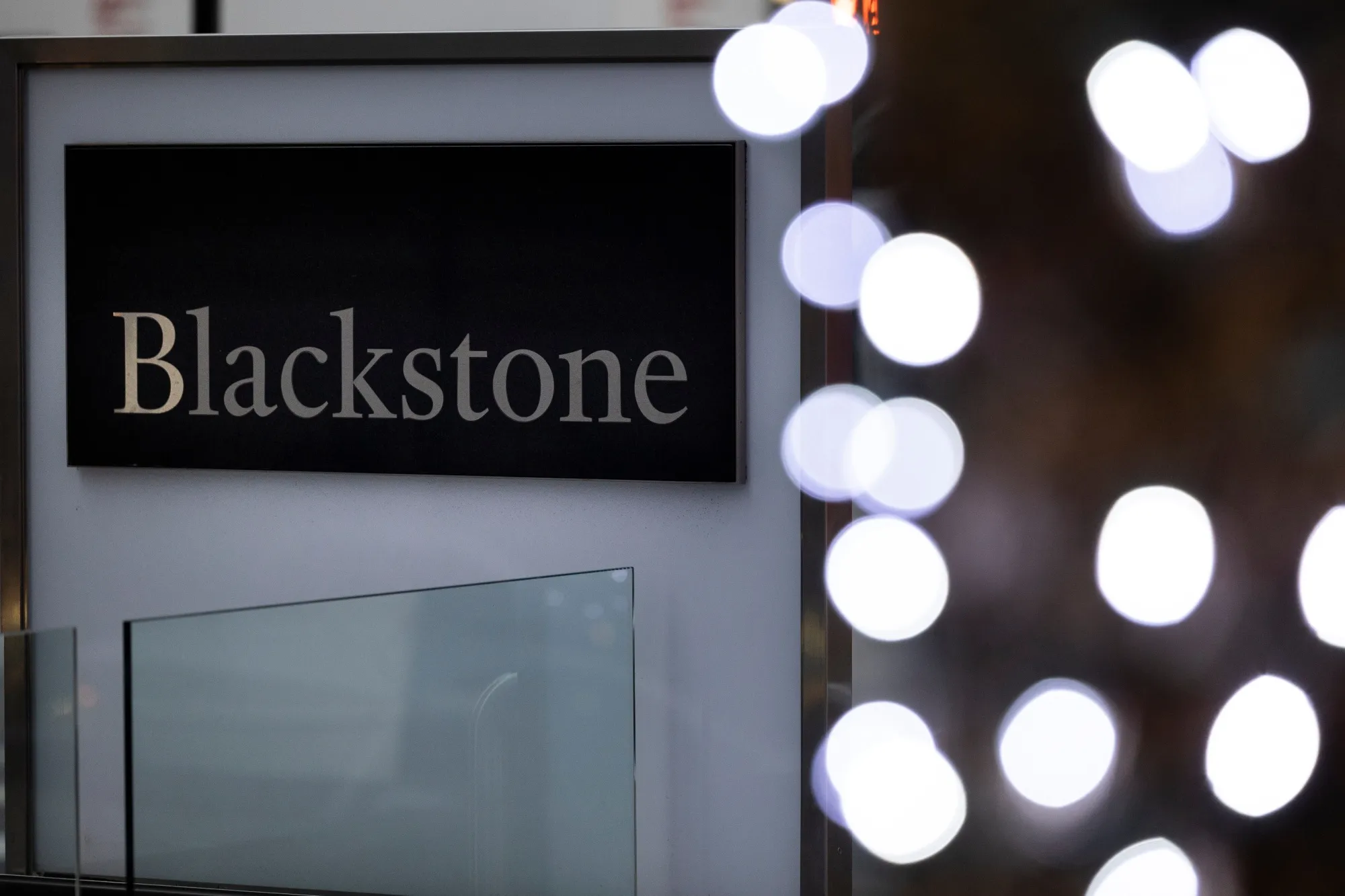 Signage outside the Blackstone headquarters in New York, U.S., on Tuesday, Jan. 25, 2022. Blackstone Inc. is scheduled to release earnings figures on January 27.