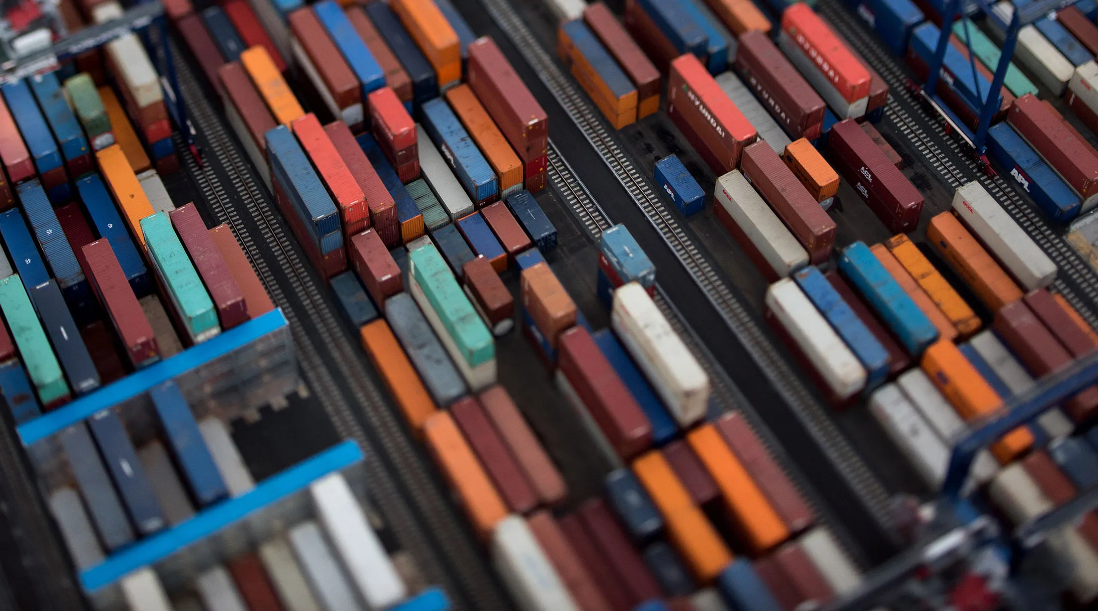 Shipping containers sit stacked at the Port Jersey Marine Terminal.
