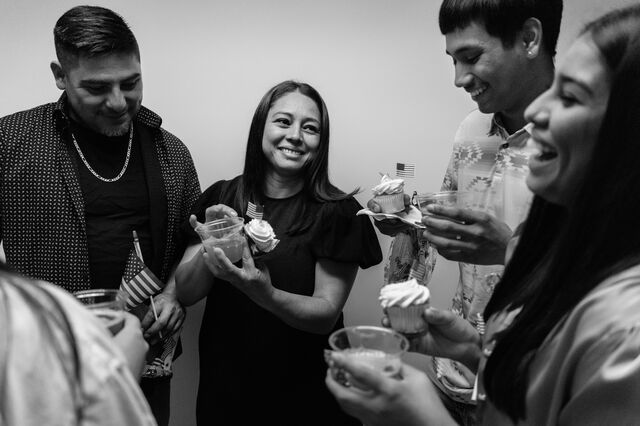 Rocio Nunez and her family celebrate her naturalization ceremony with cupcakes at the US District Court in Columbus, on Sept. 5, 2024. 